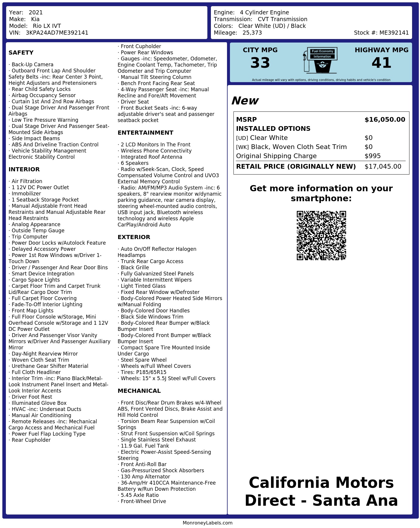 Monroney Label