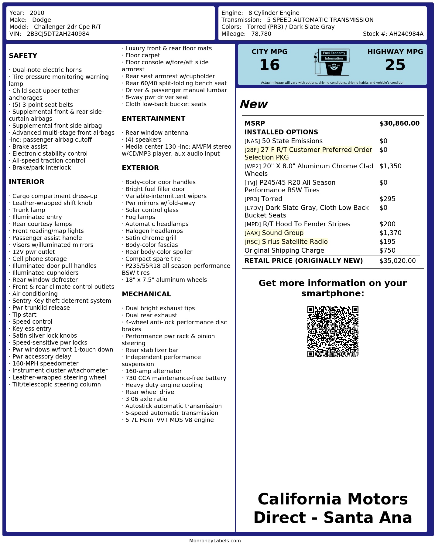 Monroney Label