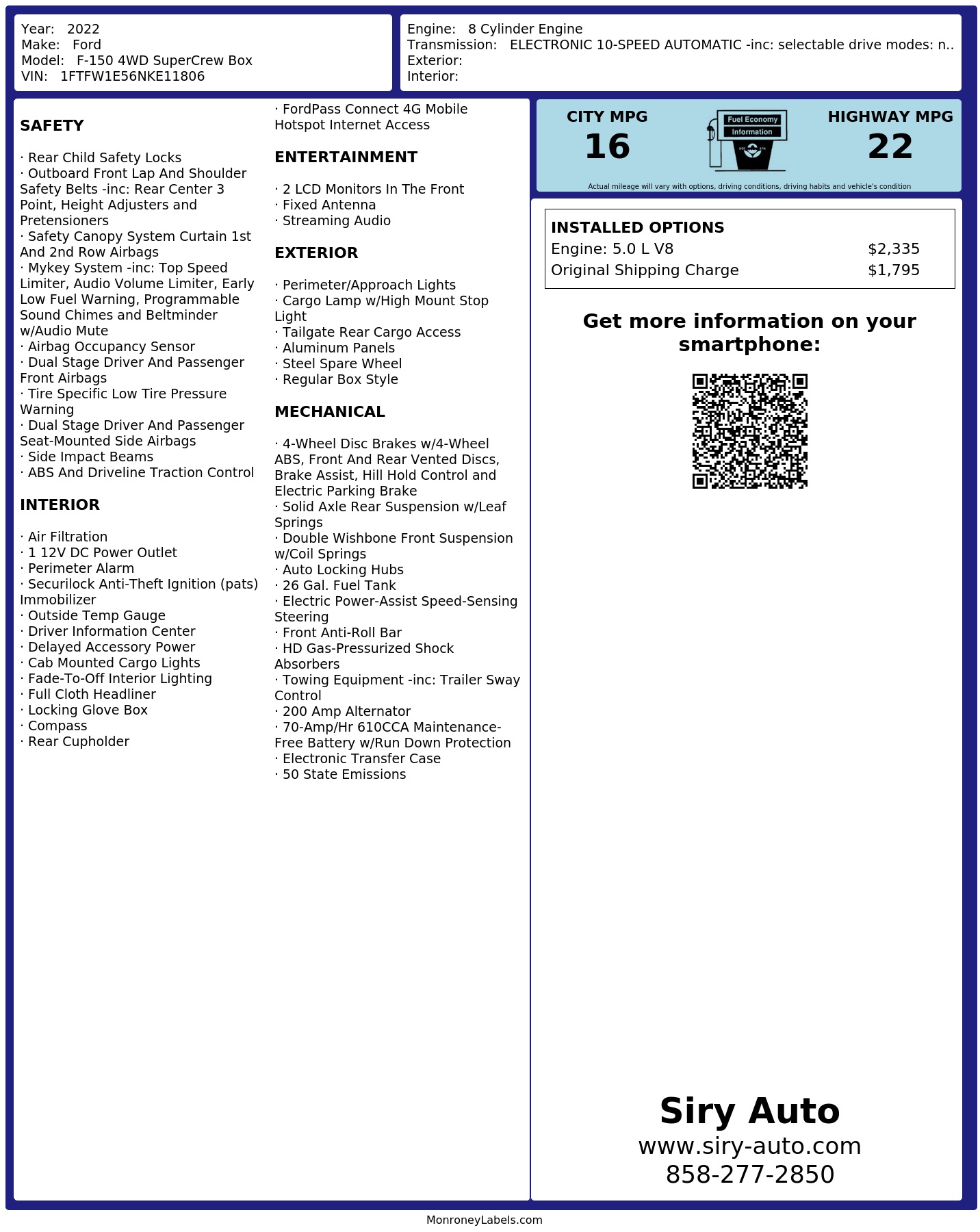 Monroney Label