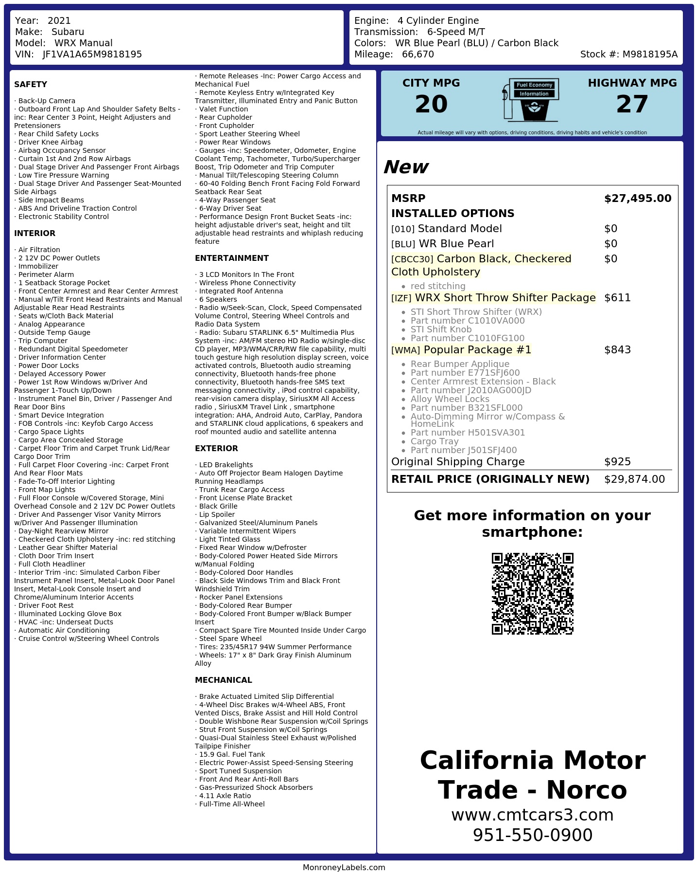 Monroney Label