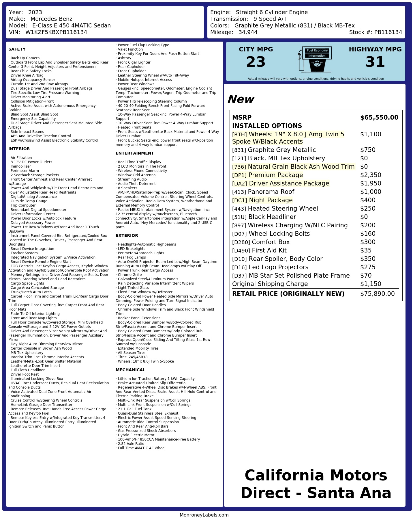 Monroney Label