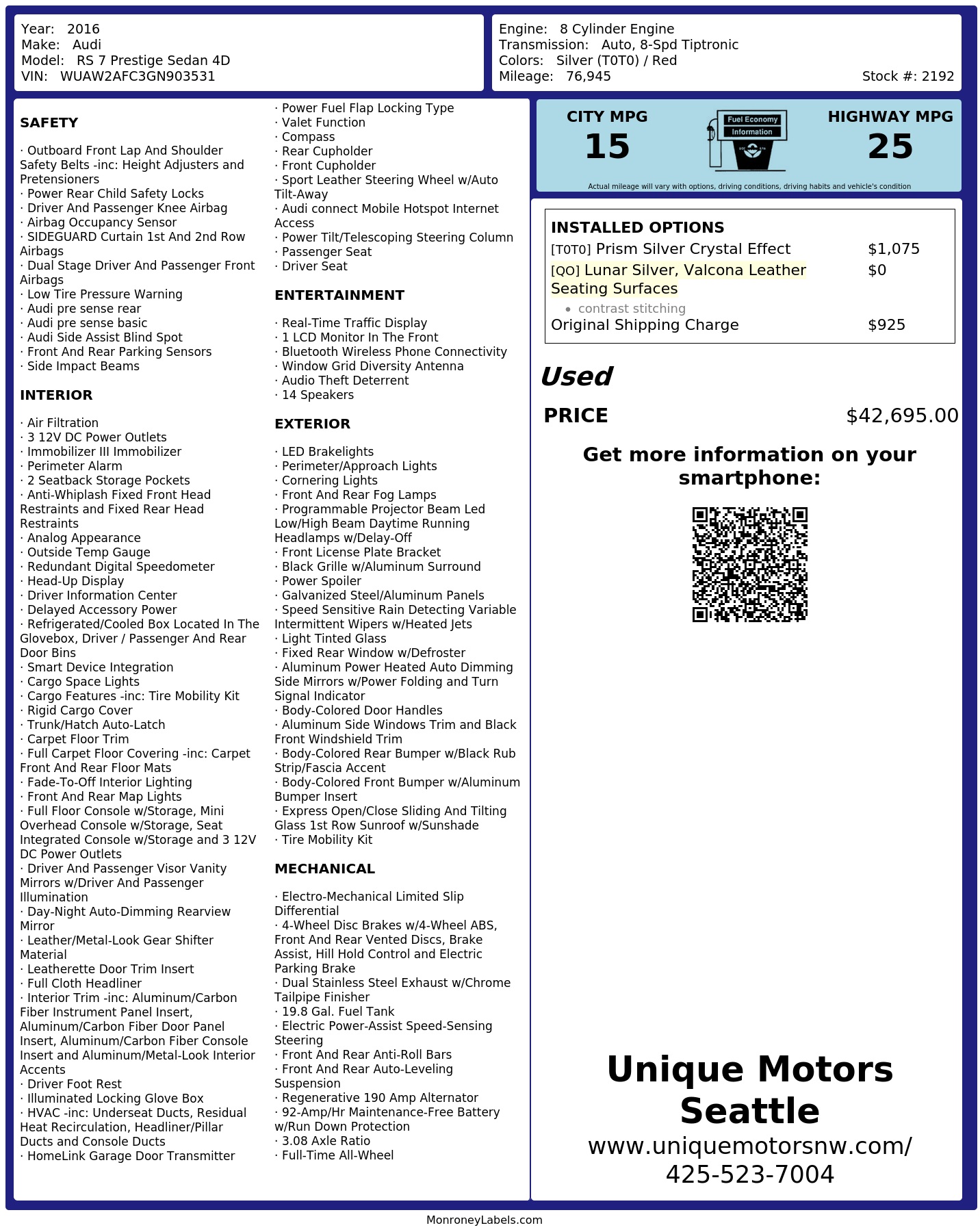 Monroney Label