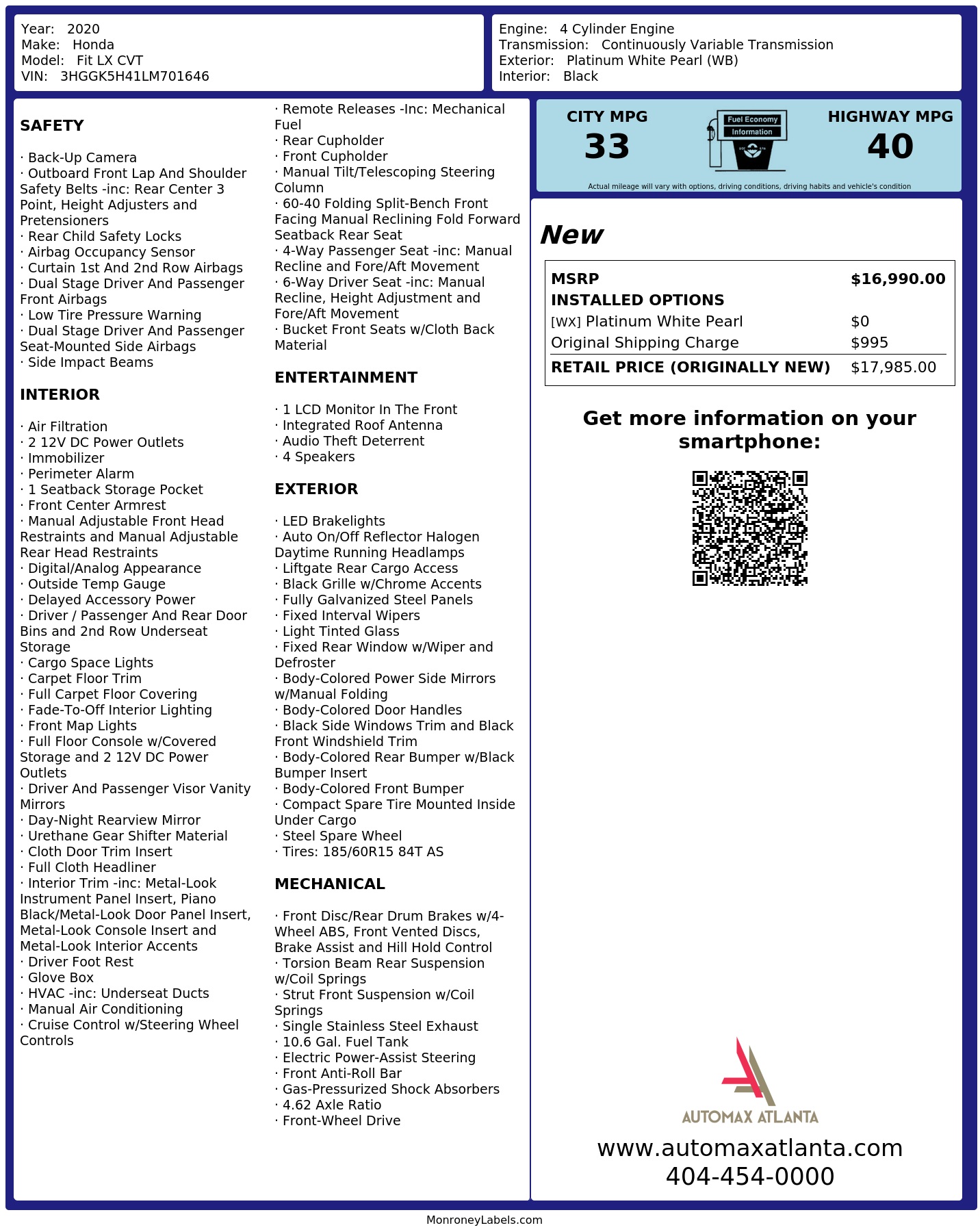 Monroney Label