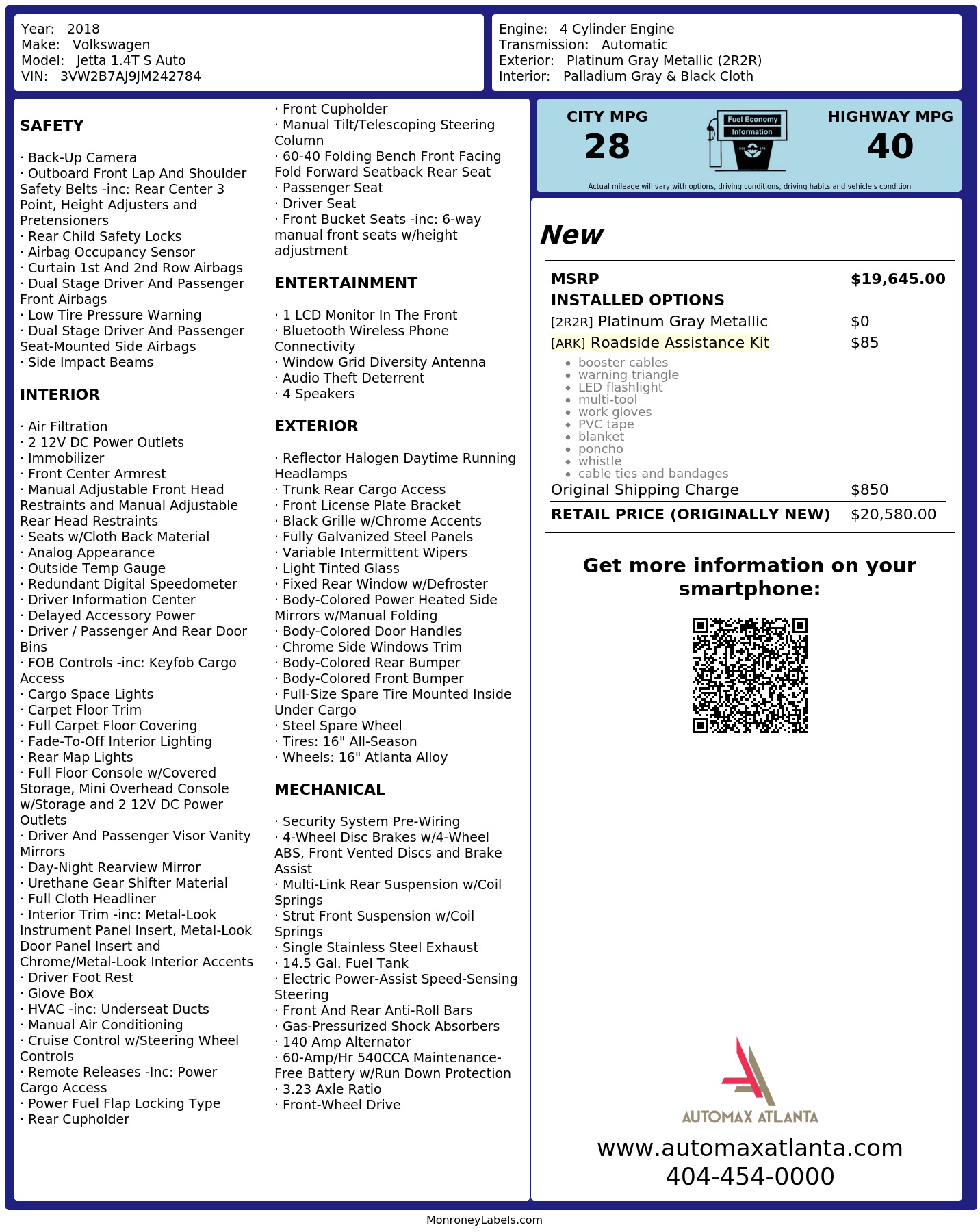 Monroney Label