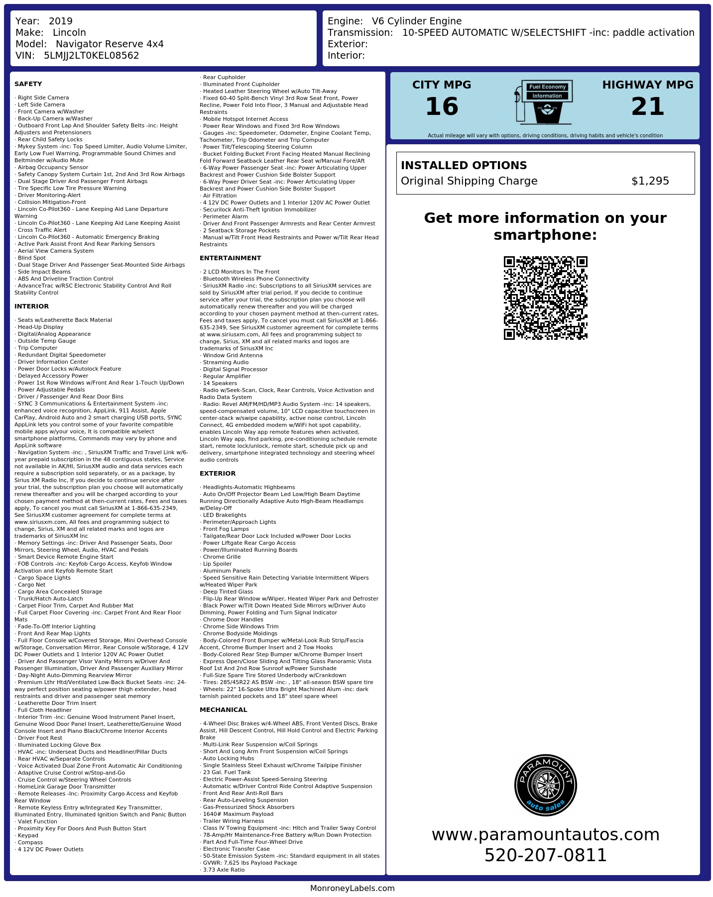 Monroney Label