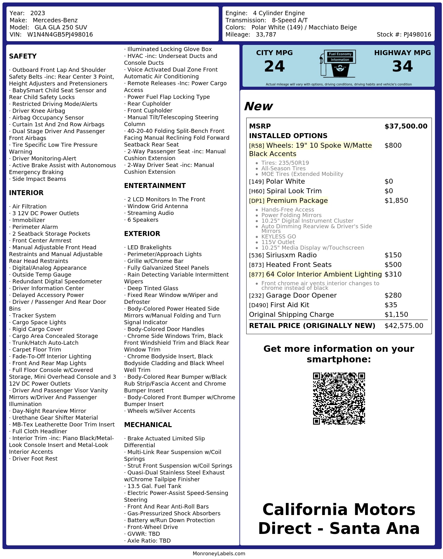 Monroney Label