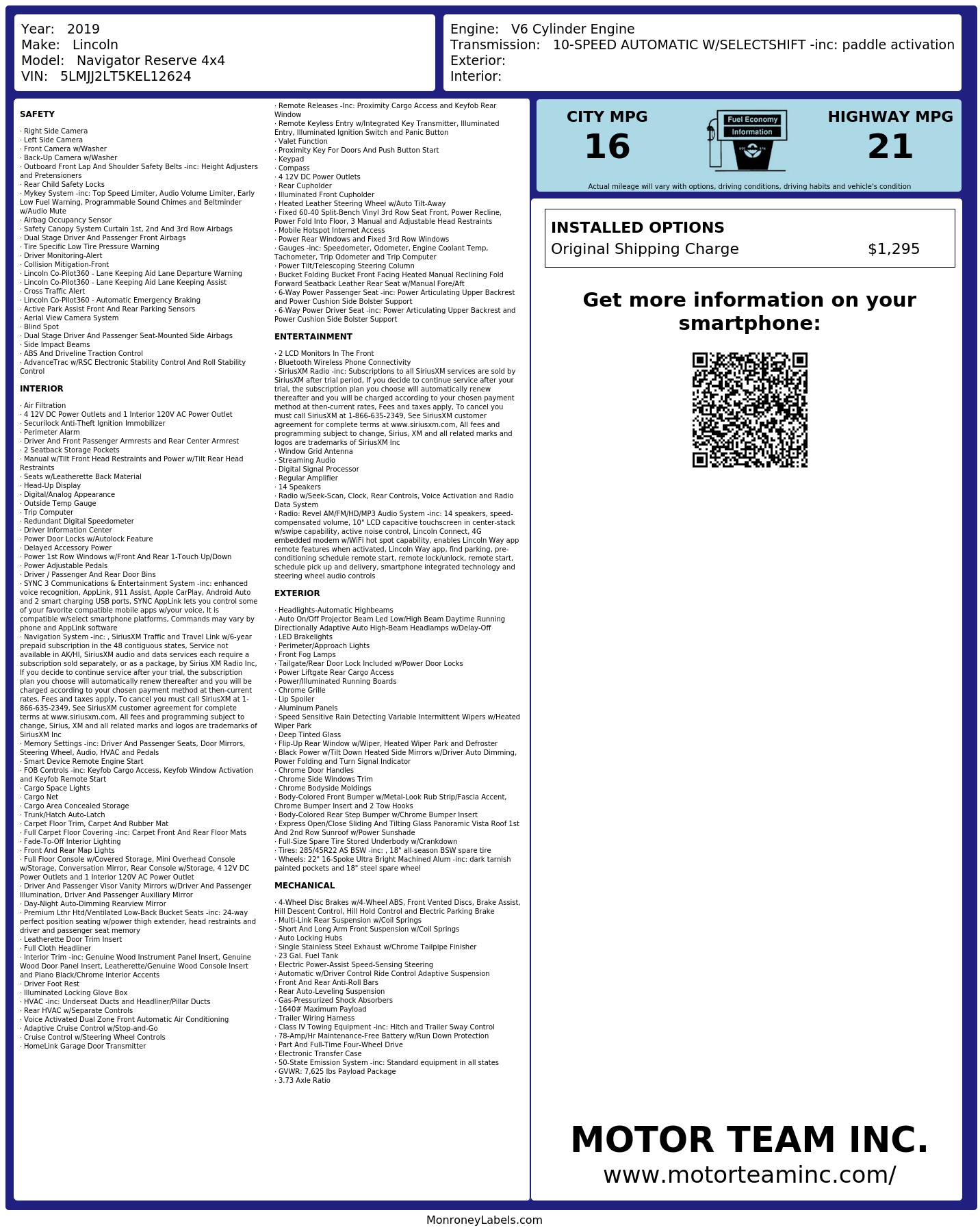 Monroney Label