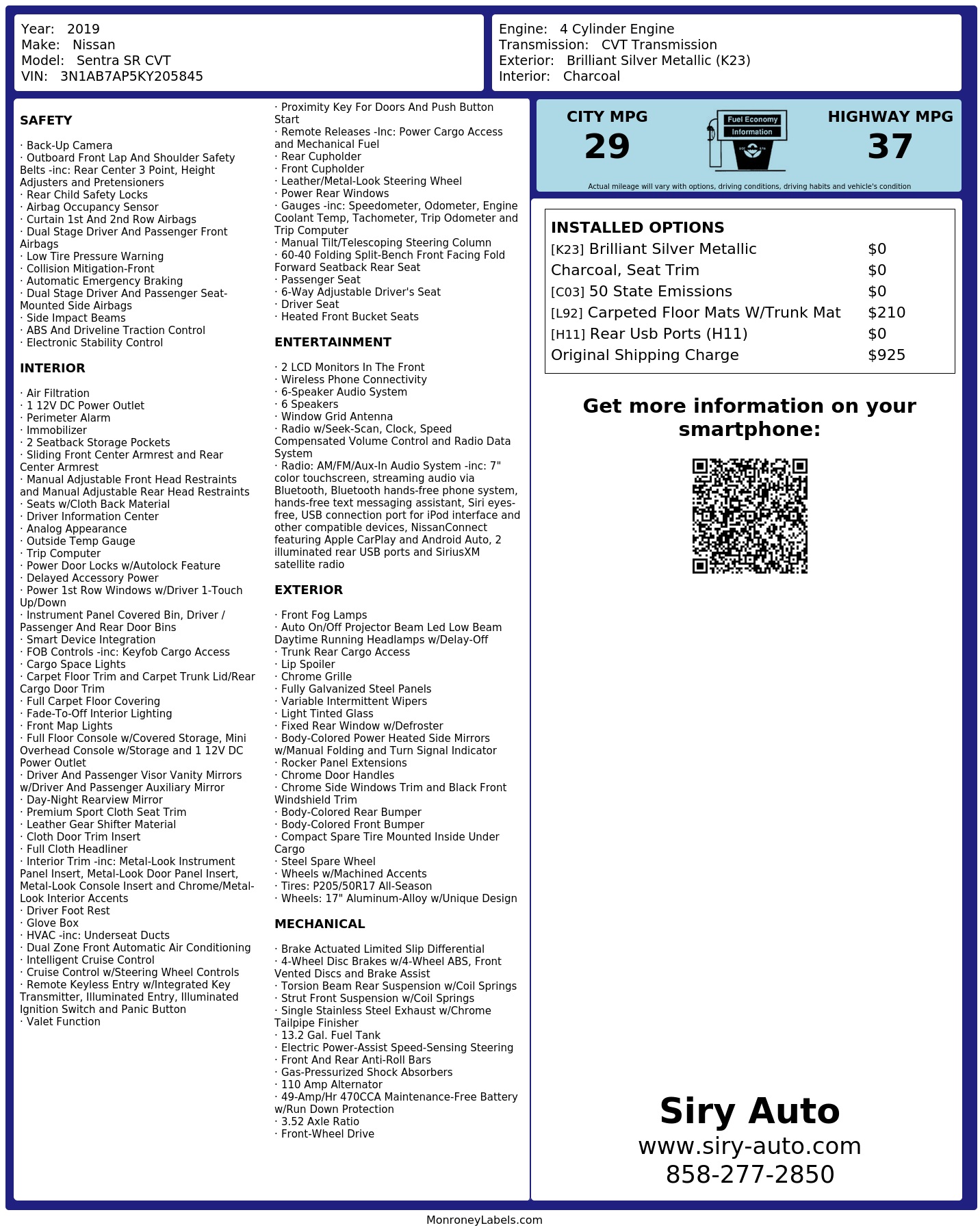 Monroney Label