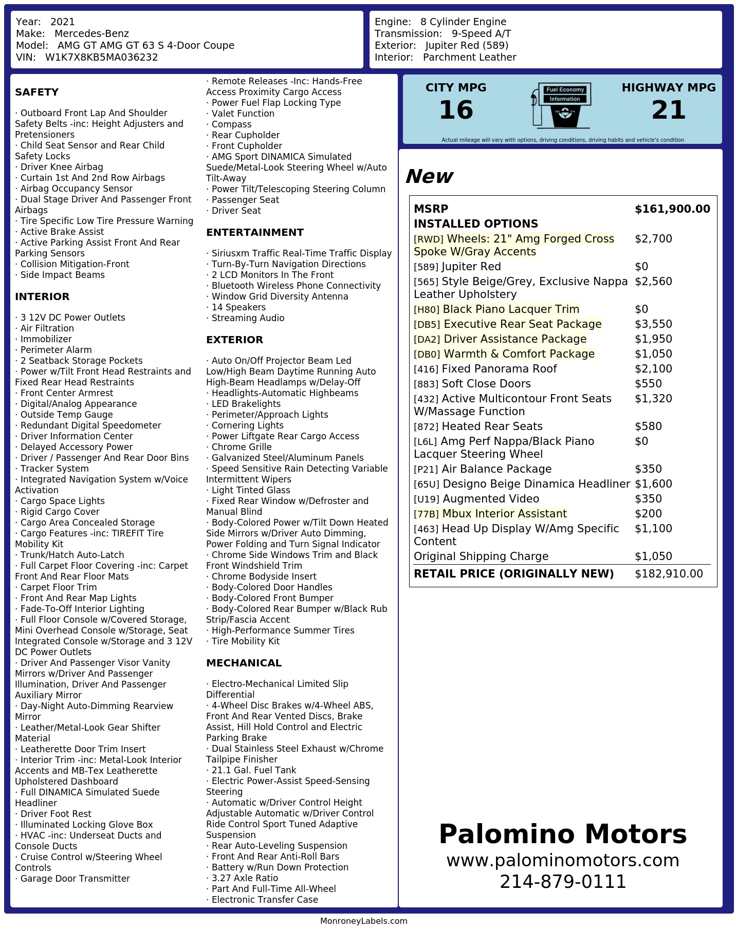 Monroney Label