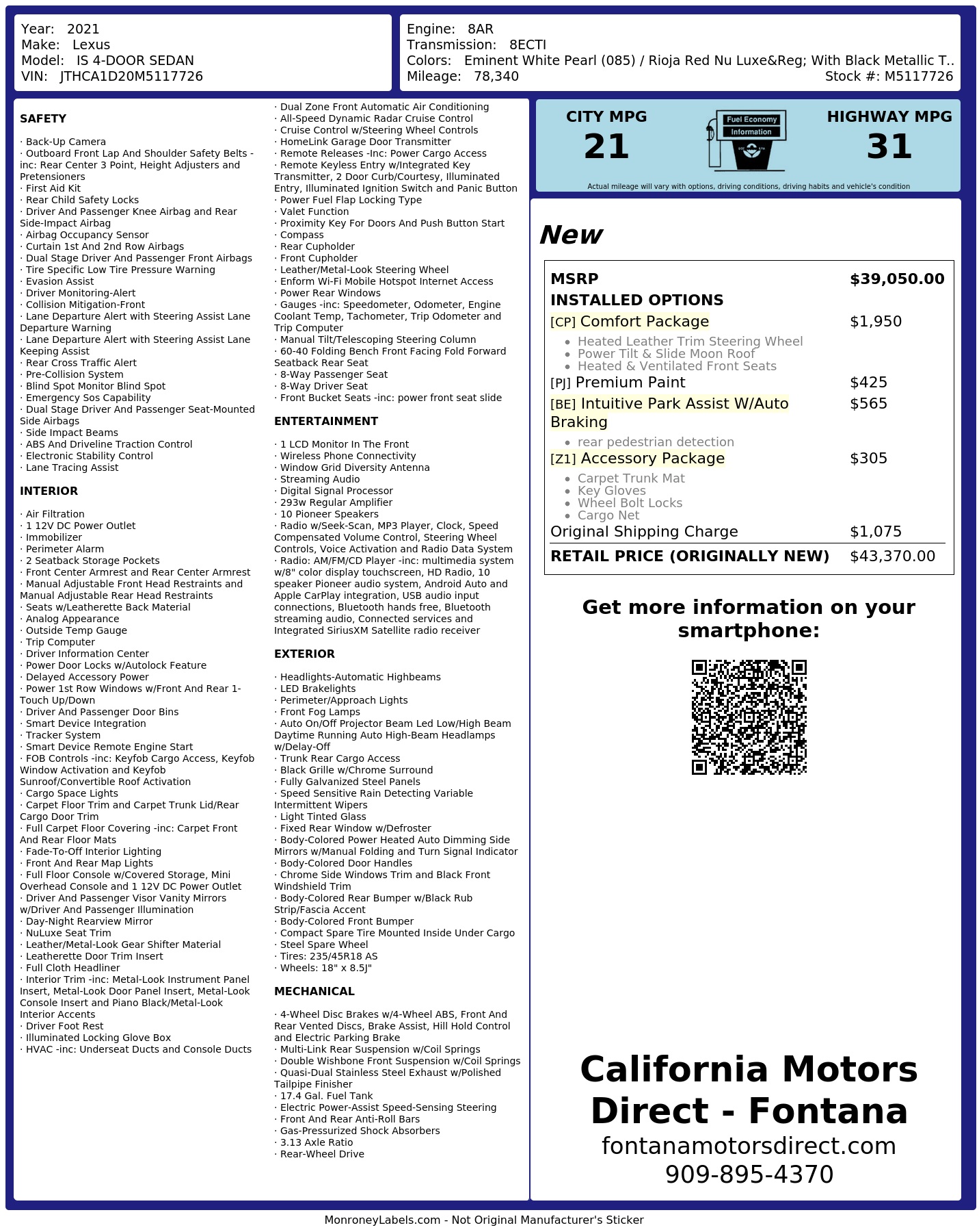 Monroney Label
