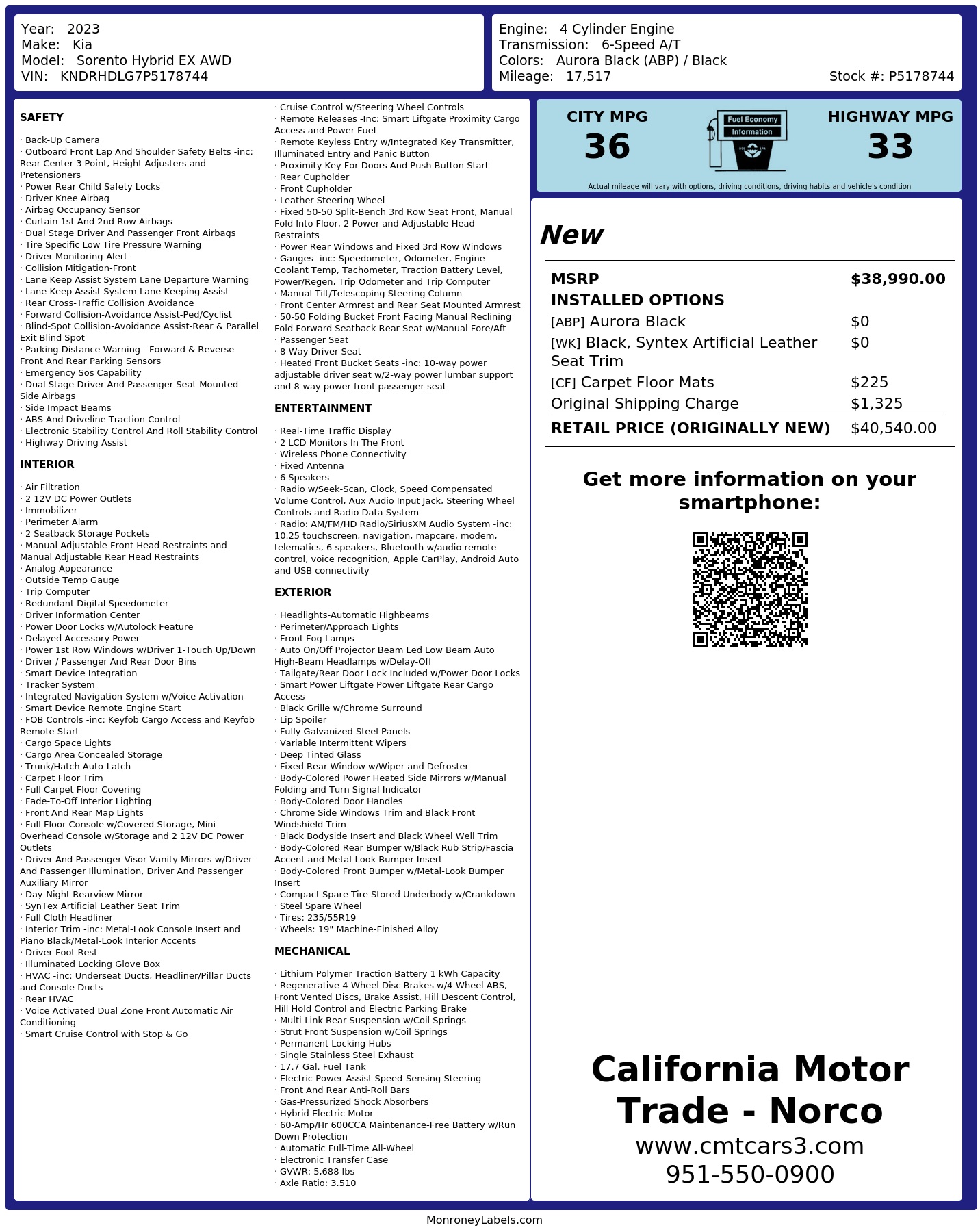 Monroney Label