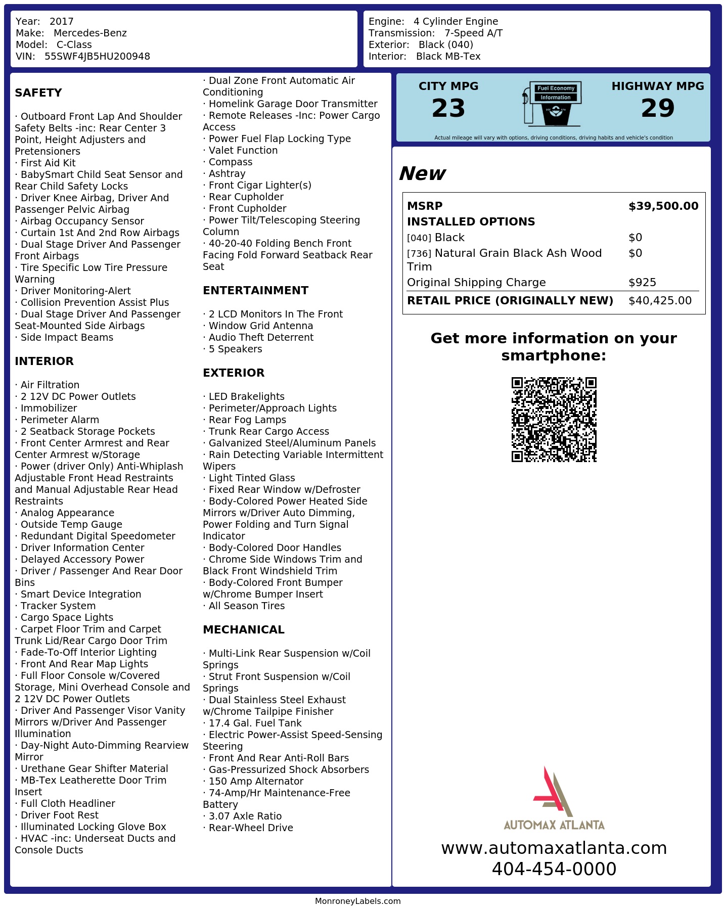 Monroney Label