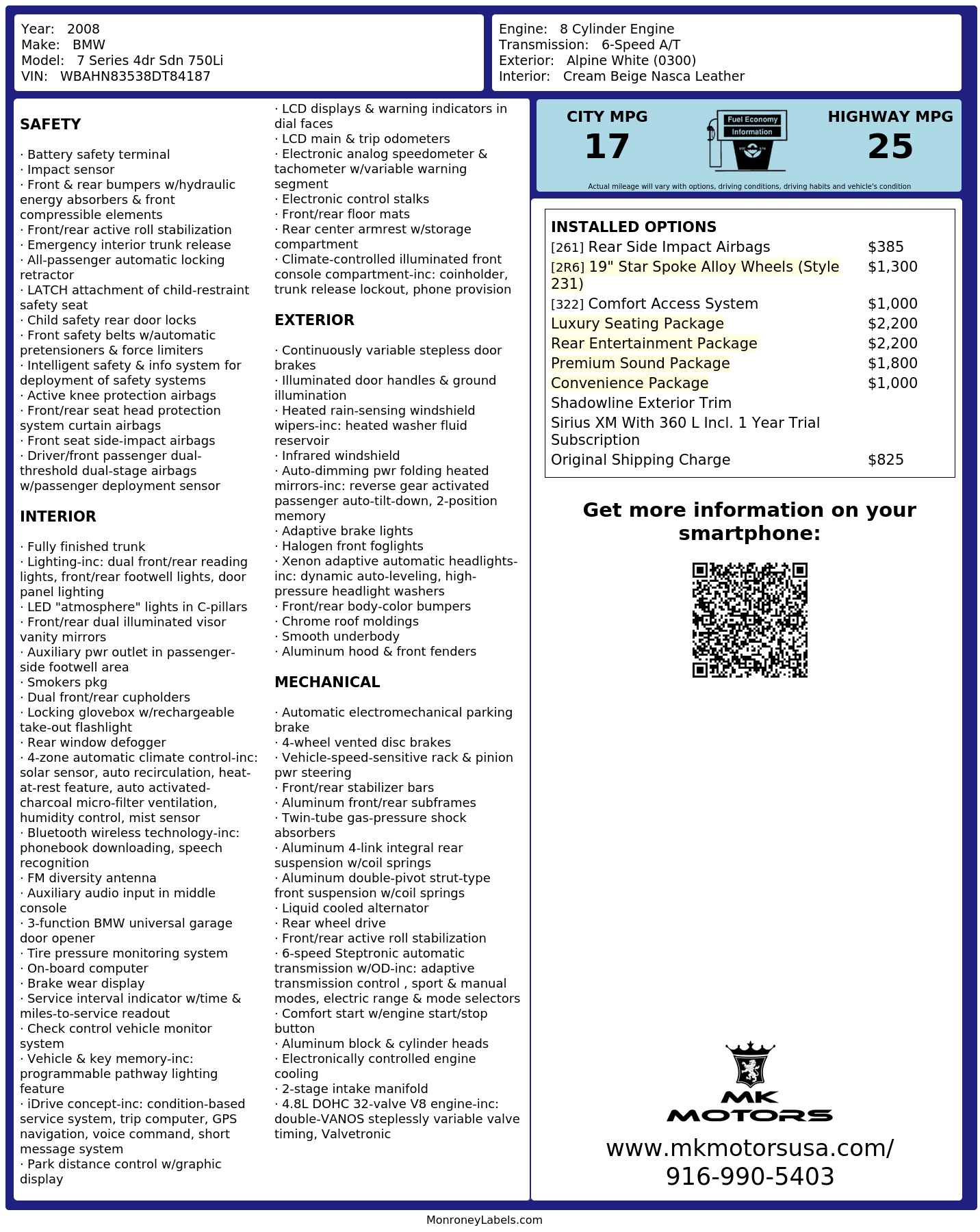 Monroney Label