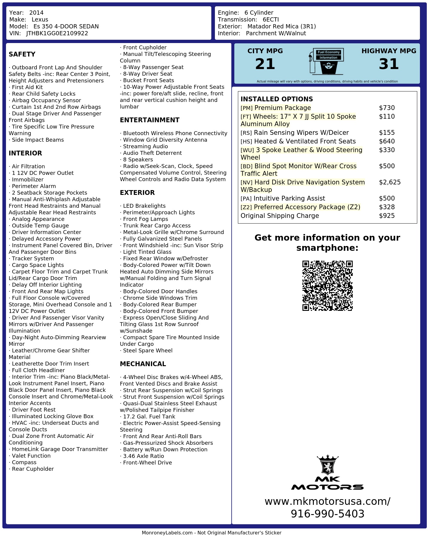 Monroney Label