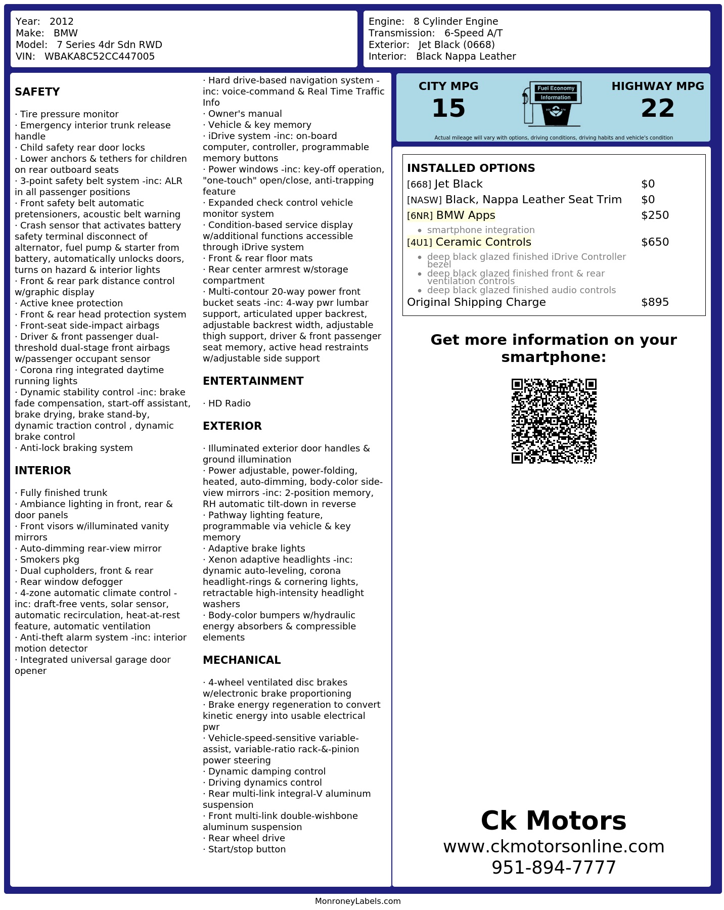Monroney Label