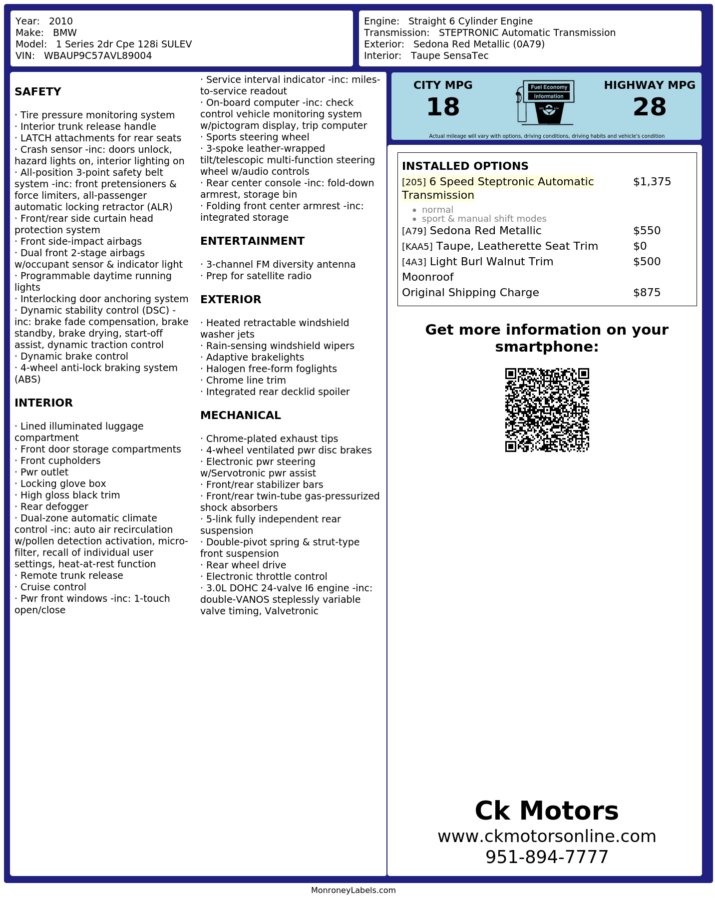 Monroney Label