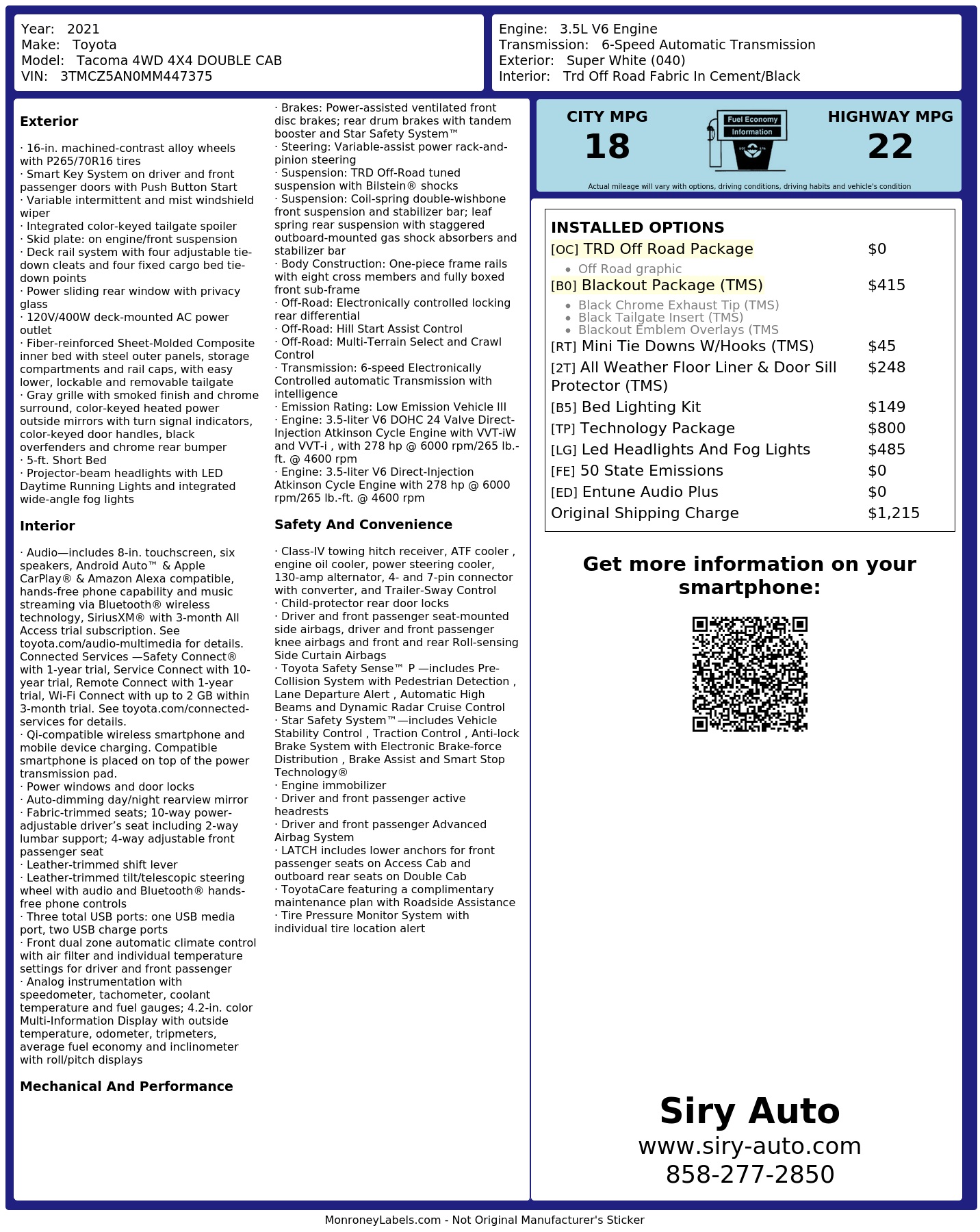 Monroney Label