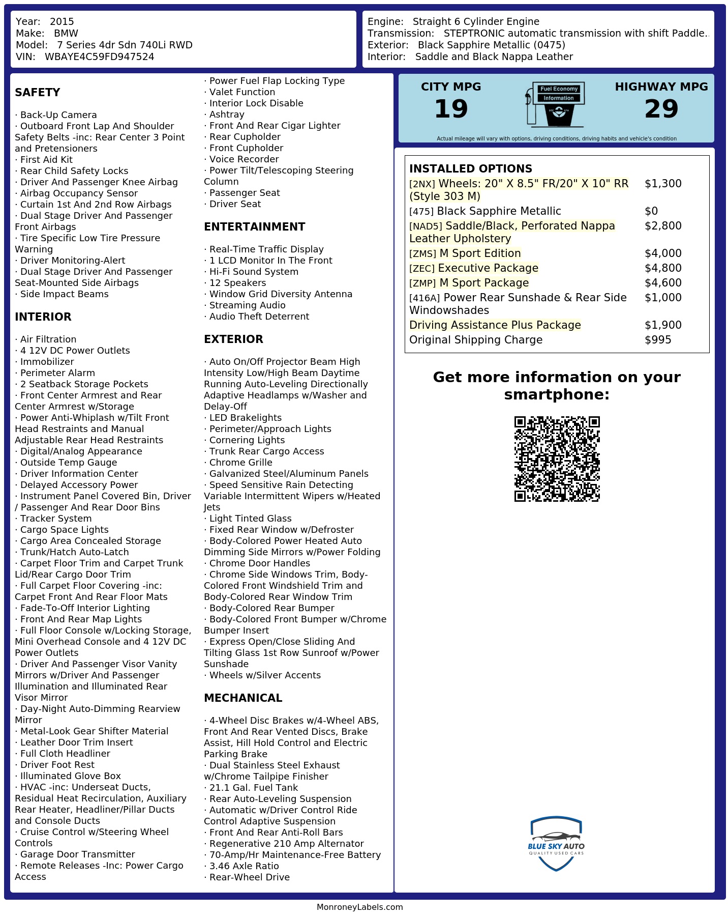 Monroney Label
