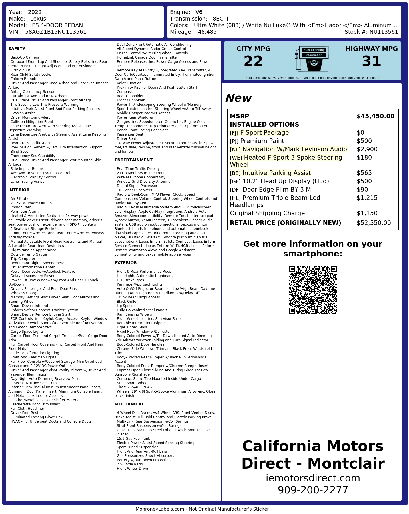 Monroney Label