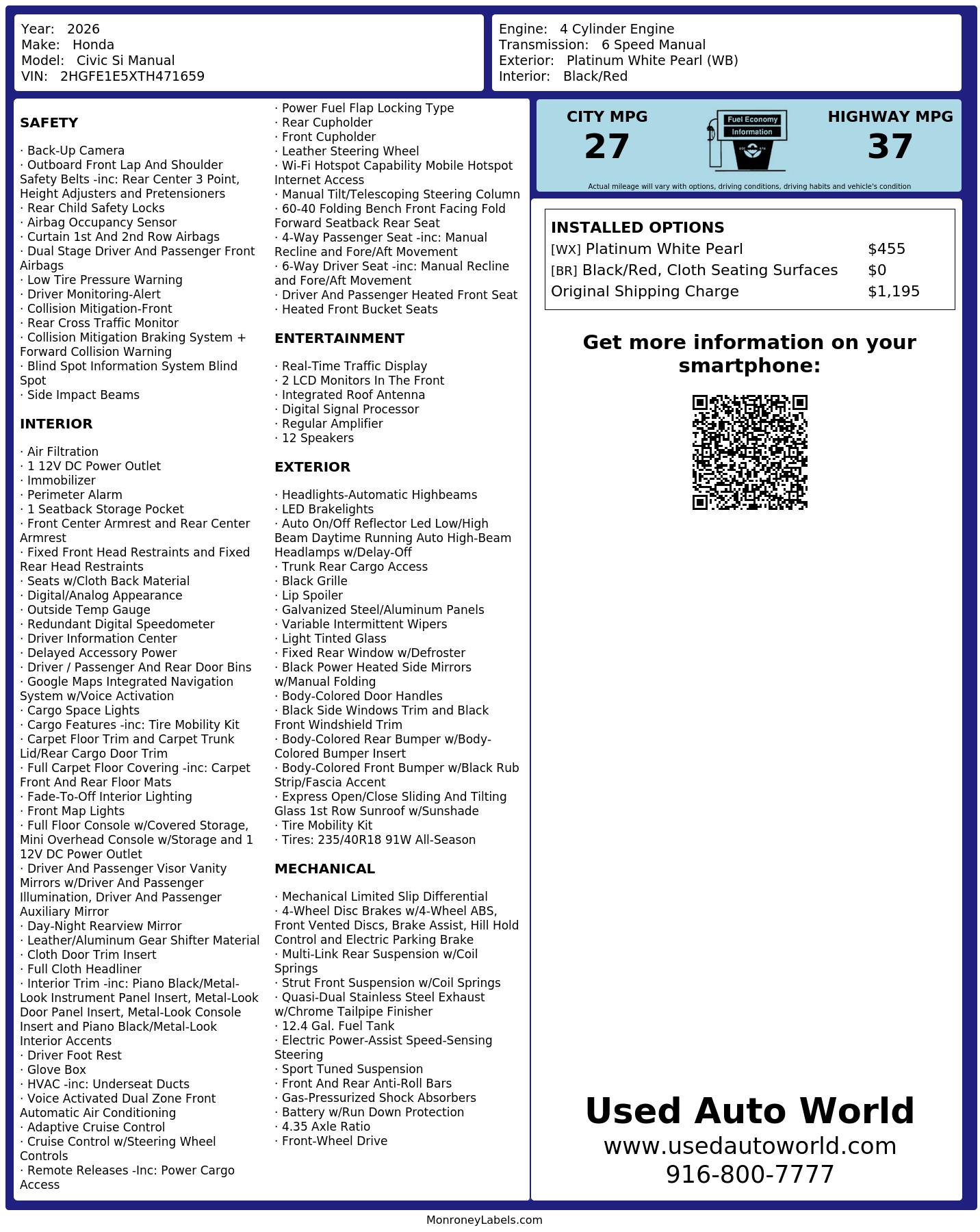 Monroney Label
