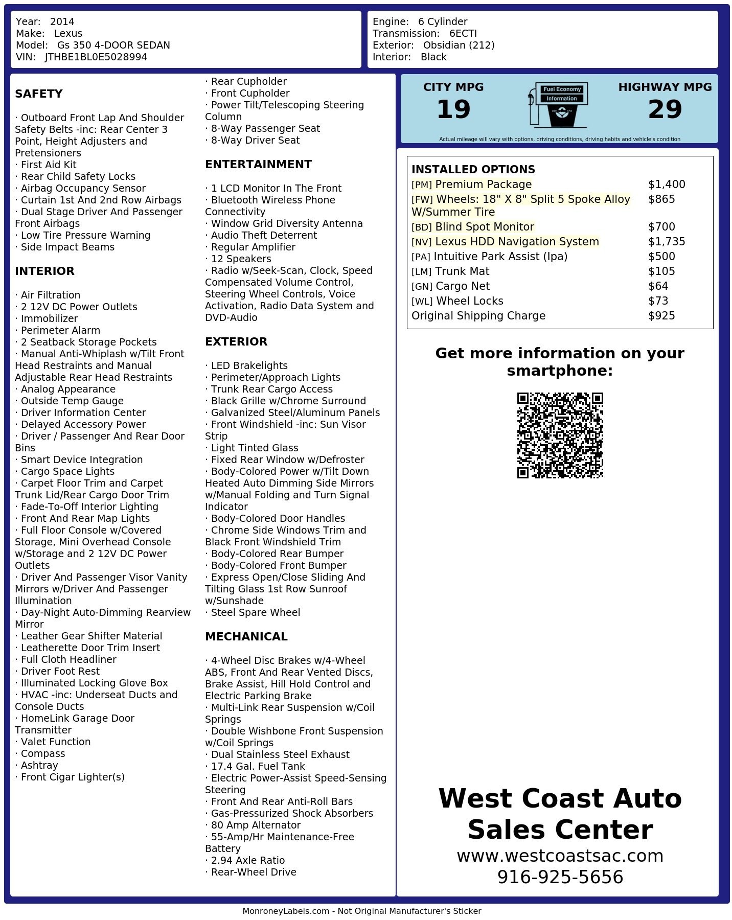 Monroney Label