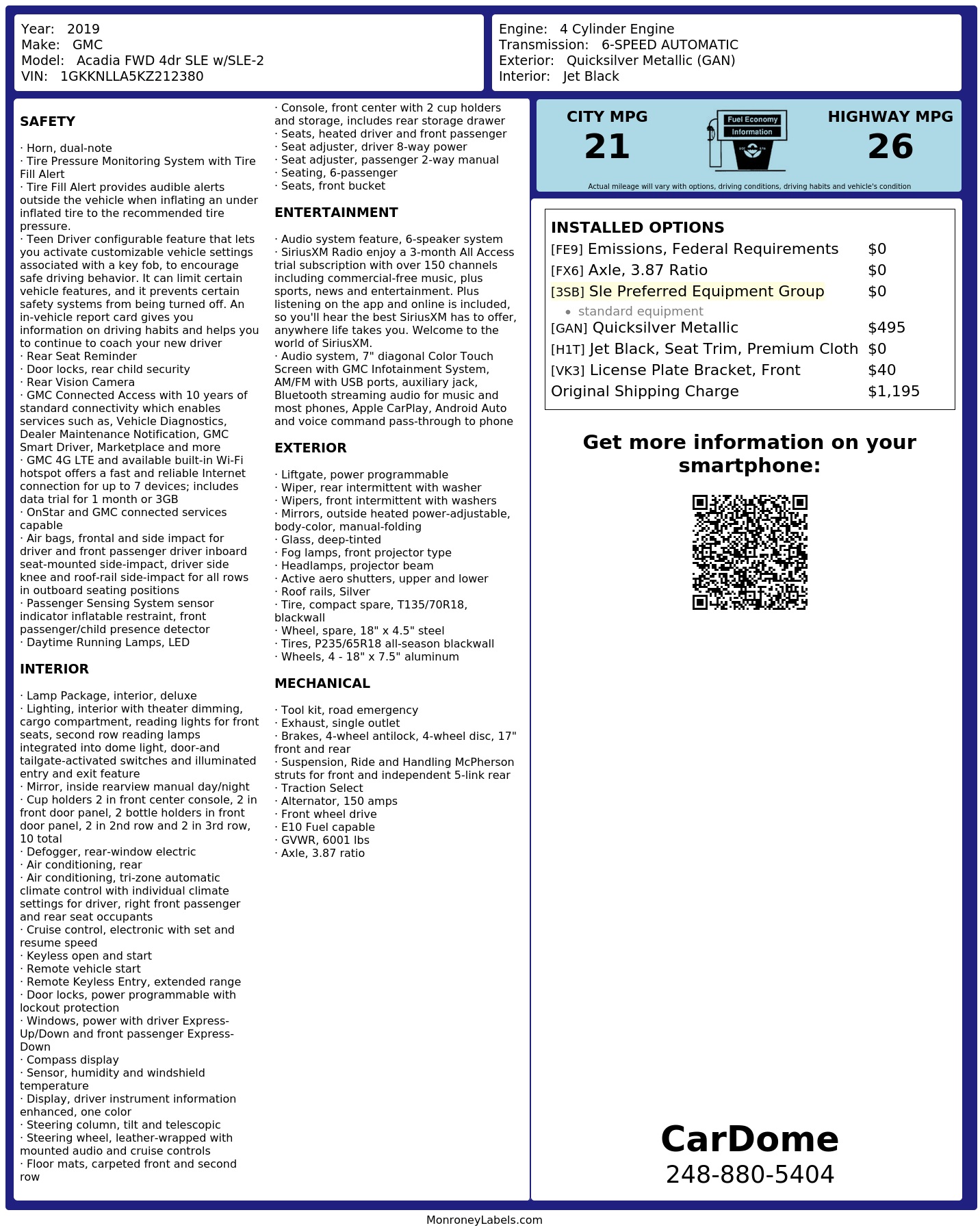 Monroney Label