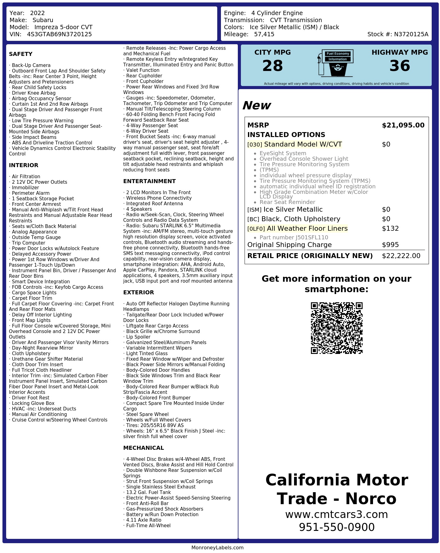 Monroney Label