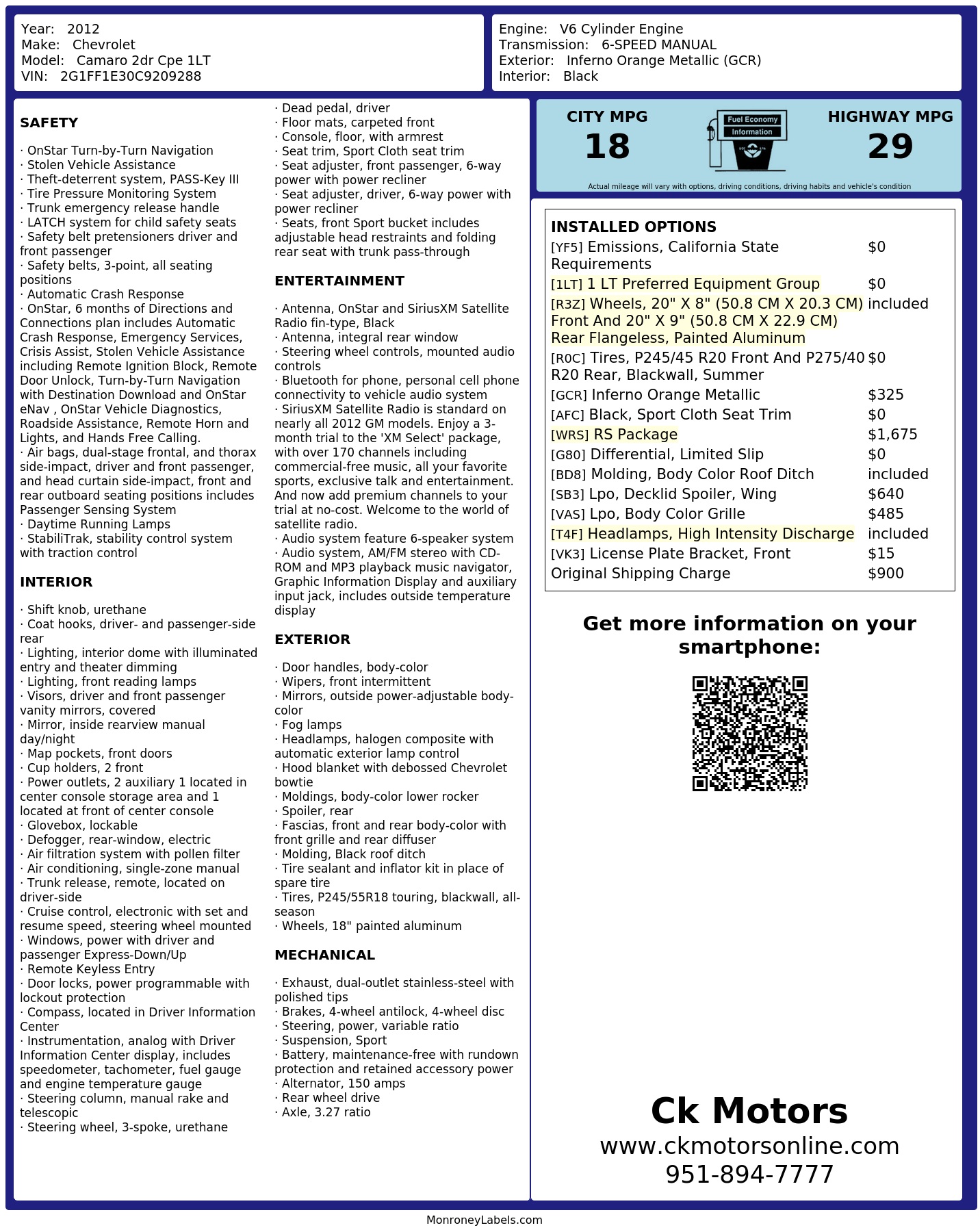 Monroney Label