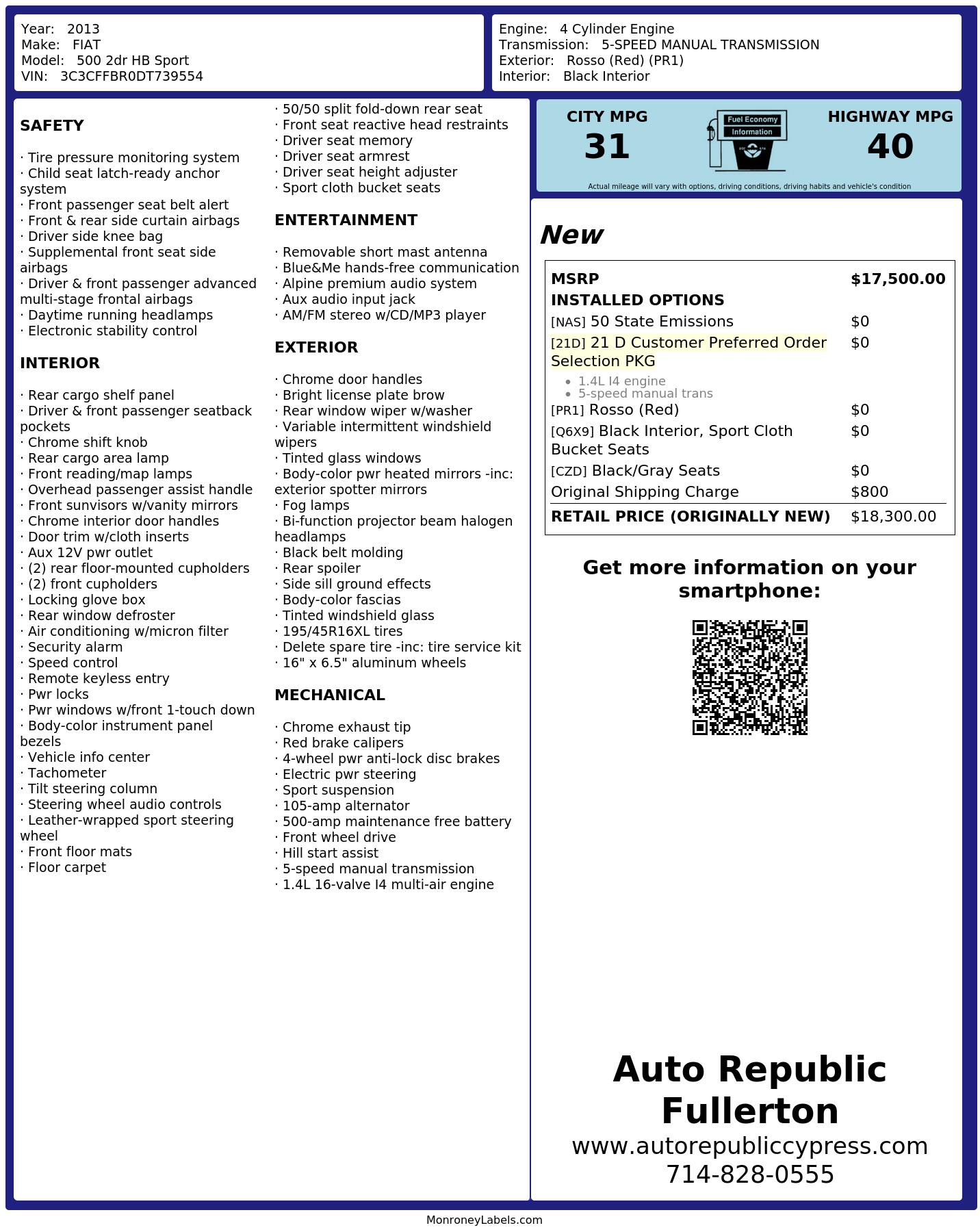 Monroney Label