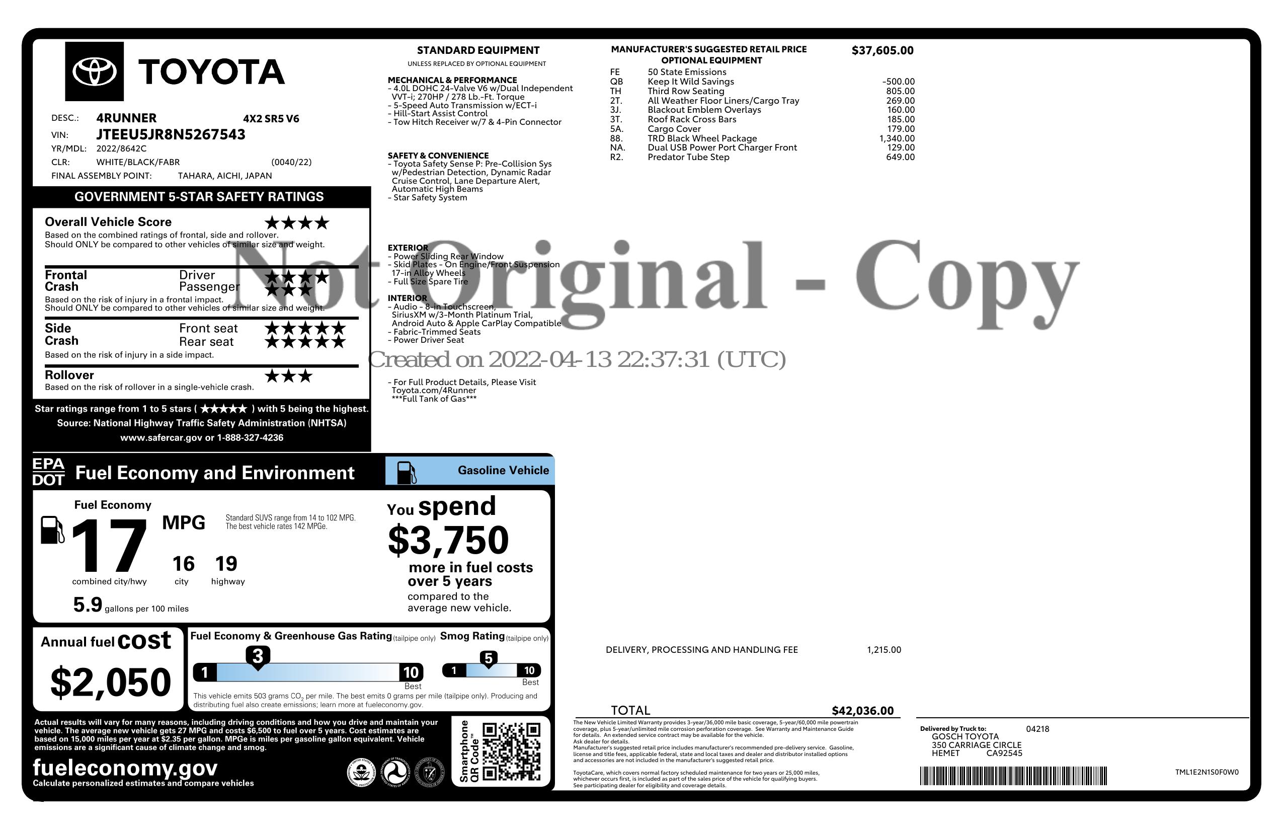 Sold 2022 Toyota 4Runner SR5 in Fontana