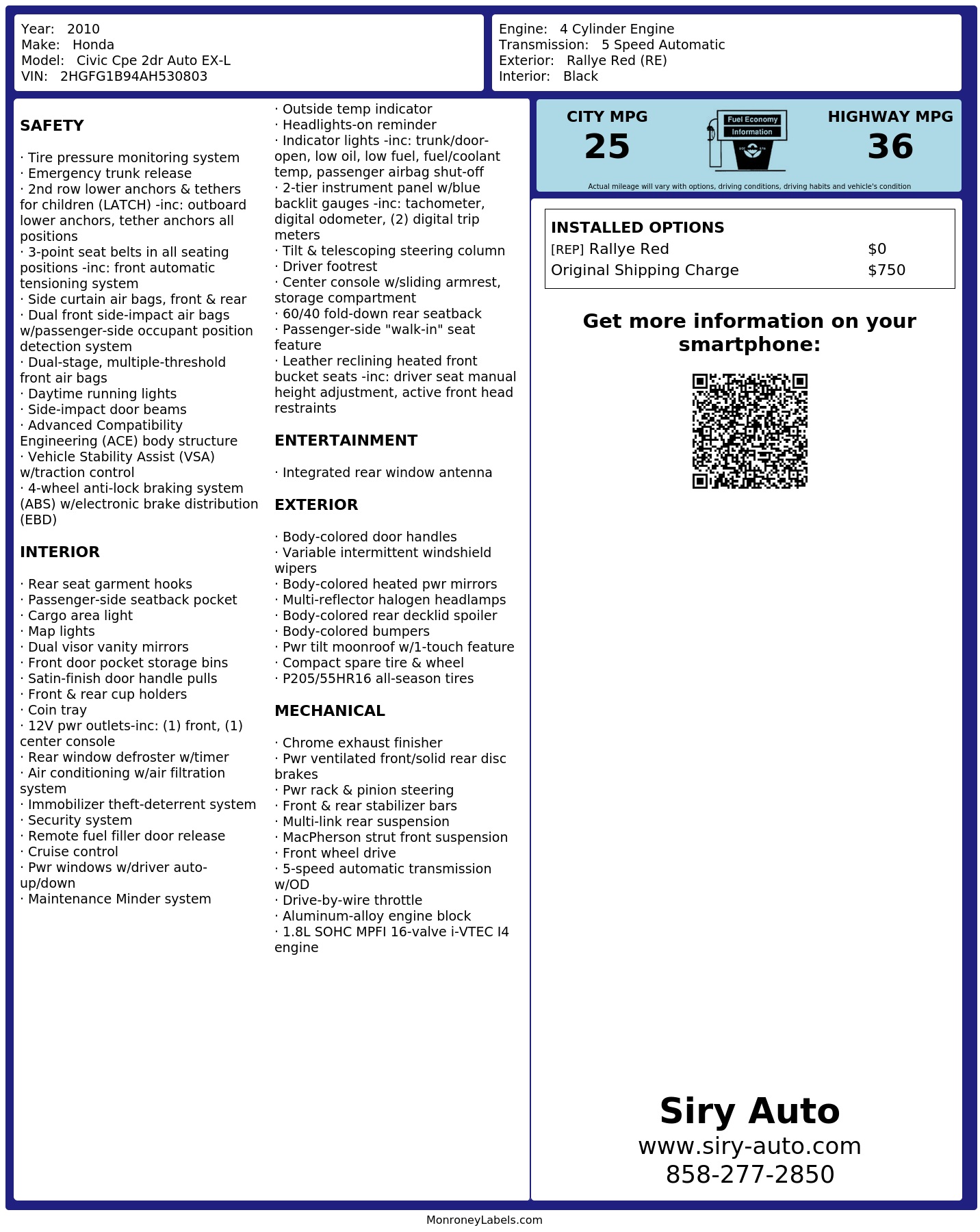 Monroney Label