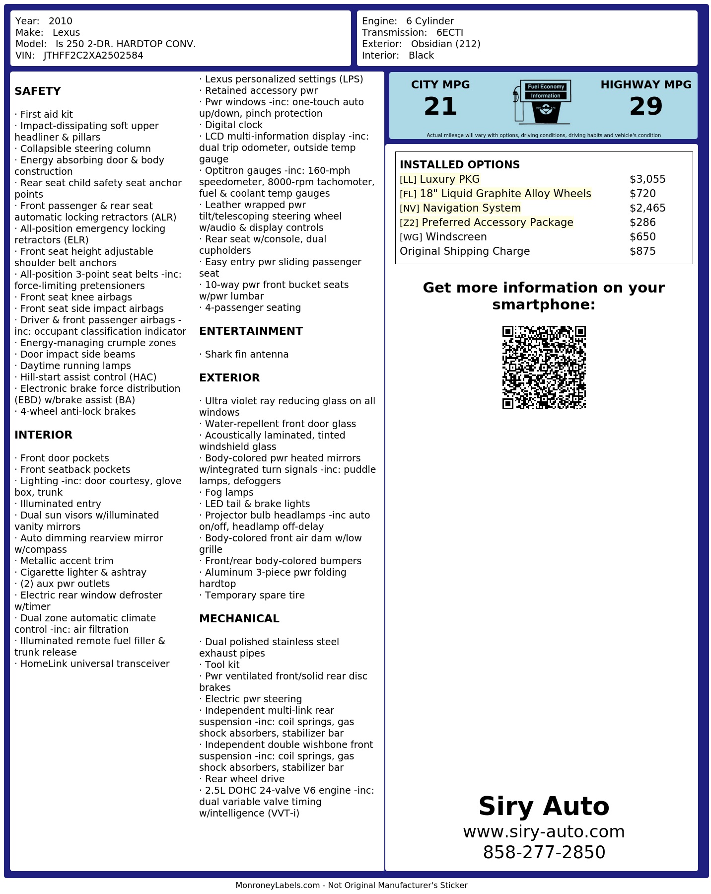 Monroney Label