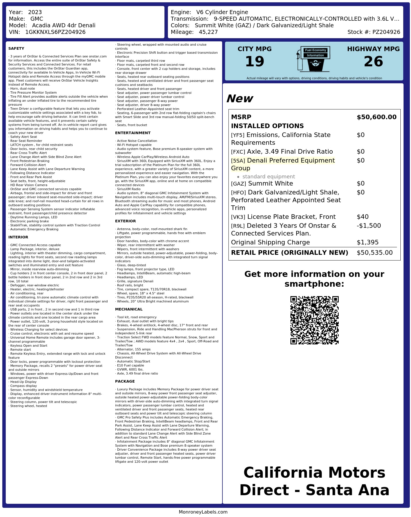 Monroney Label