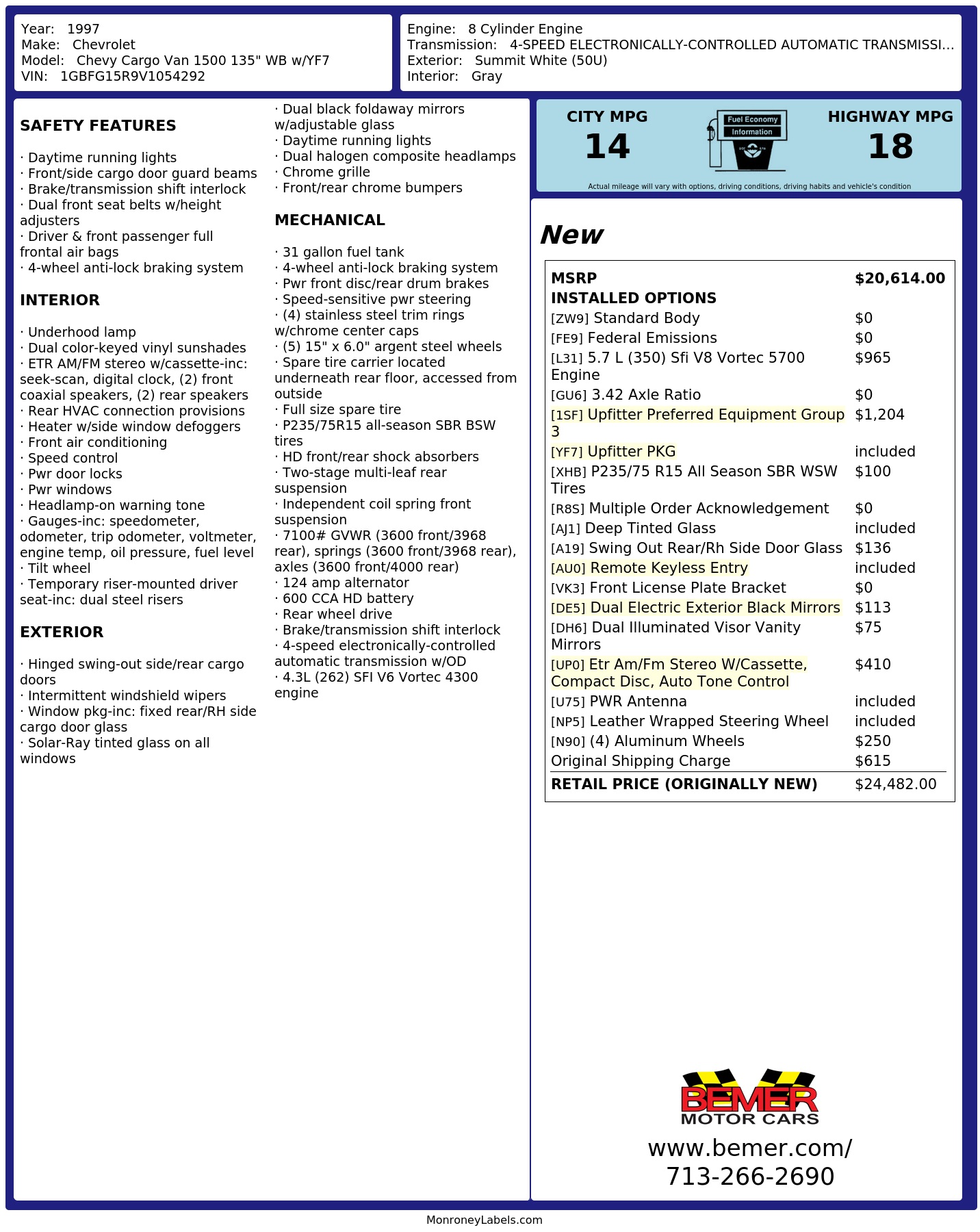 Monroney Label