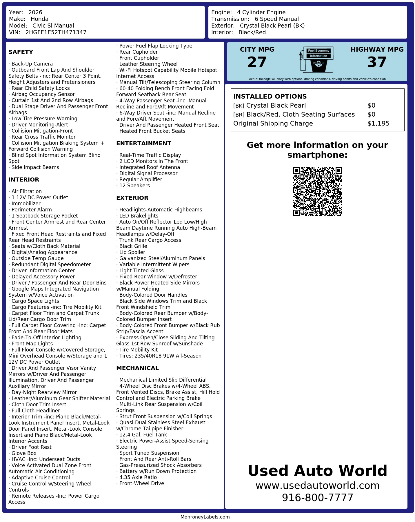 Monroney Label