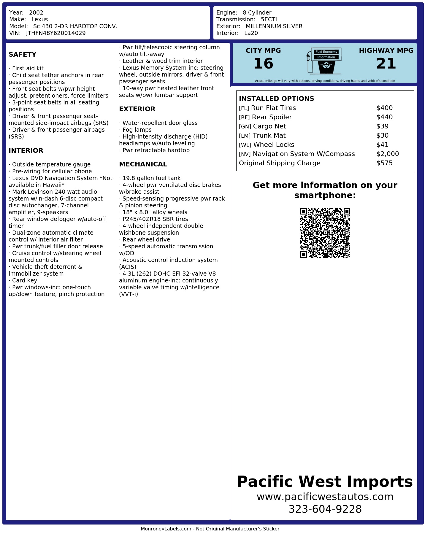 Monroney Label