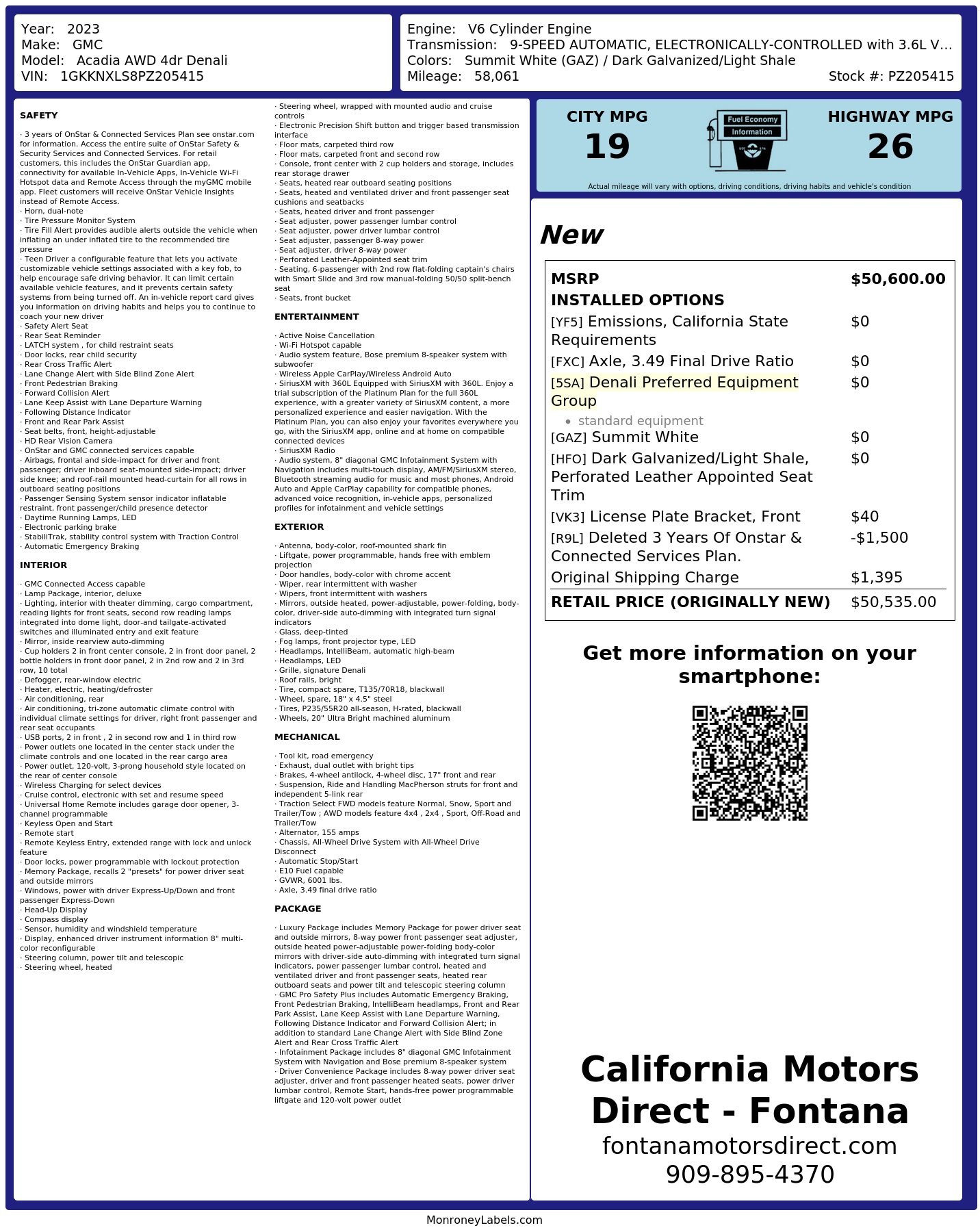 Monroney Label