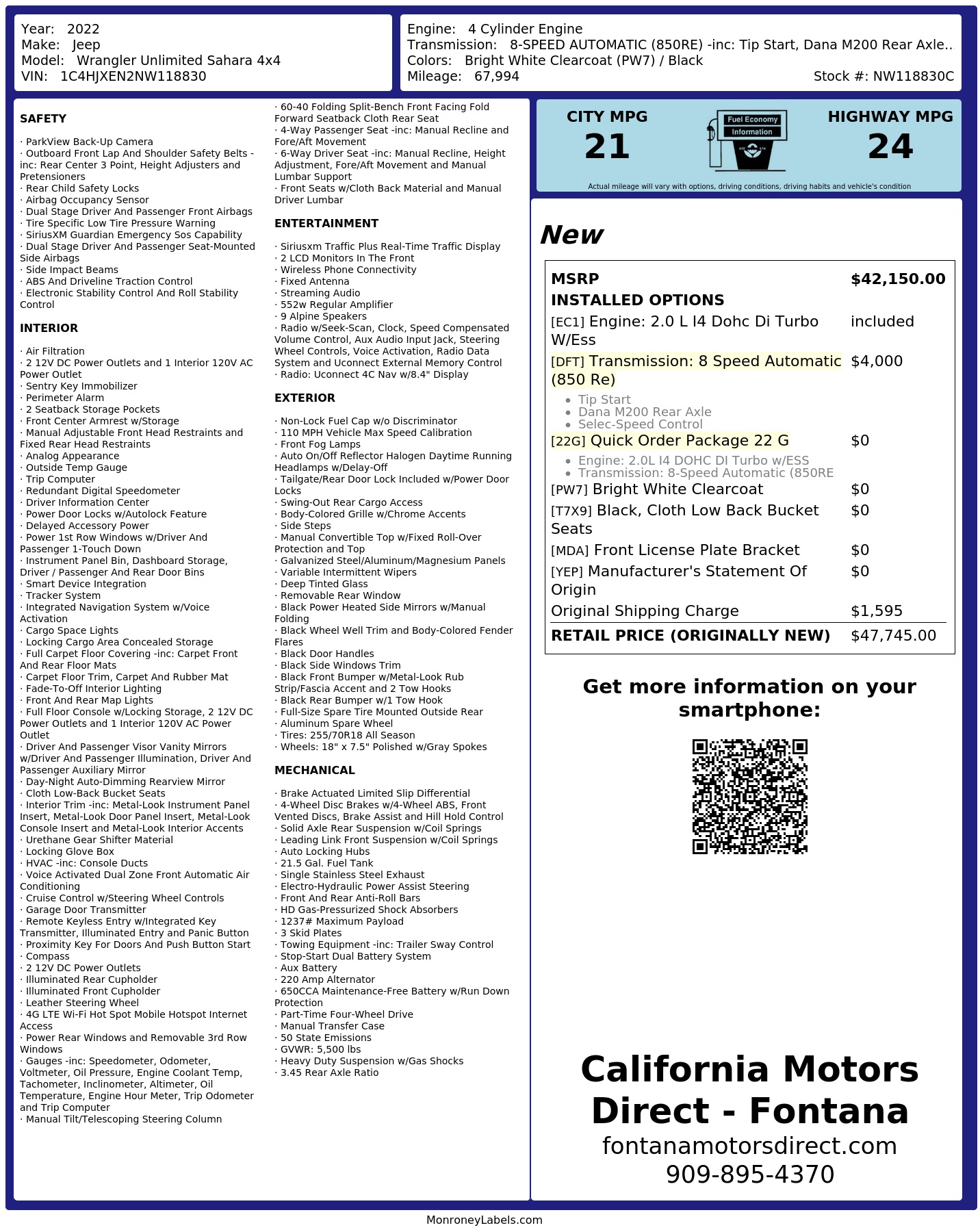 Monroney Label