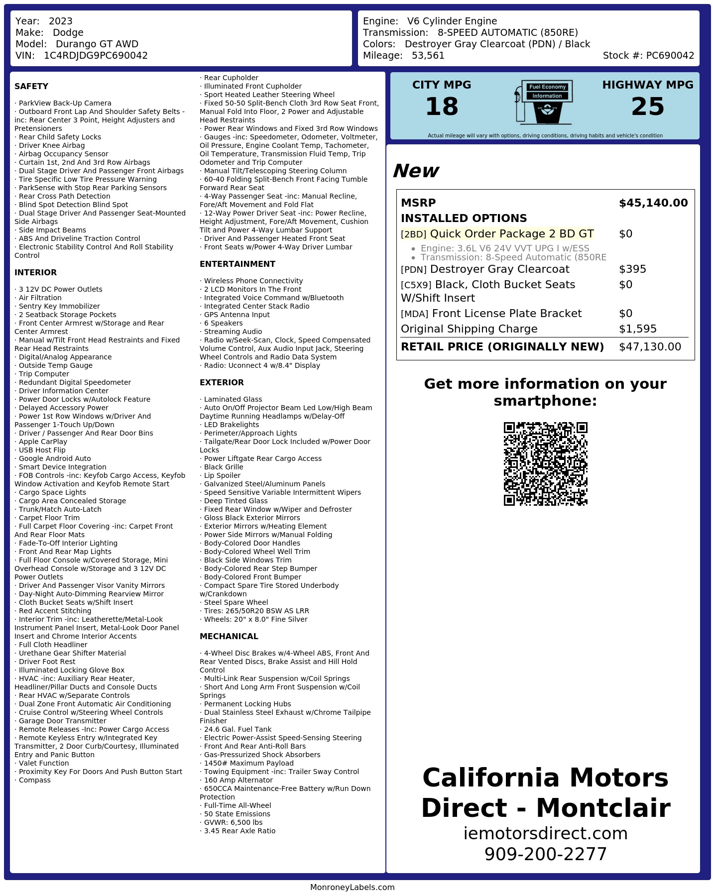 Monroney Label