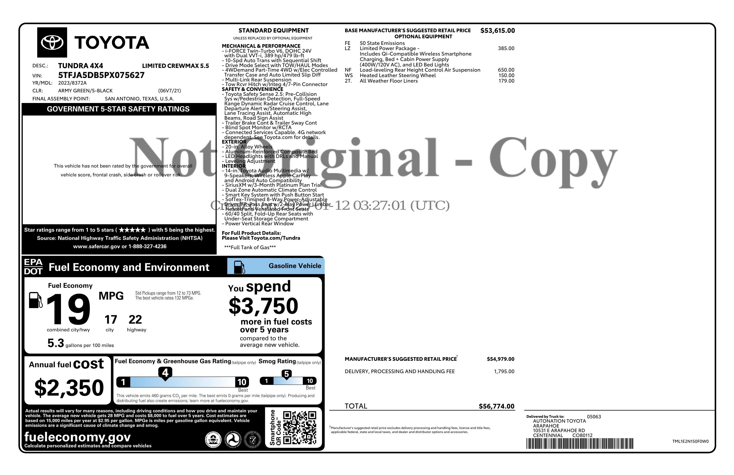 Monroney Label