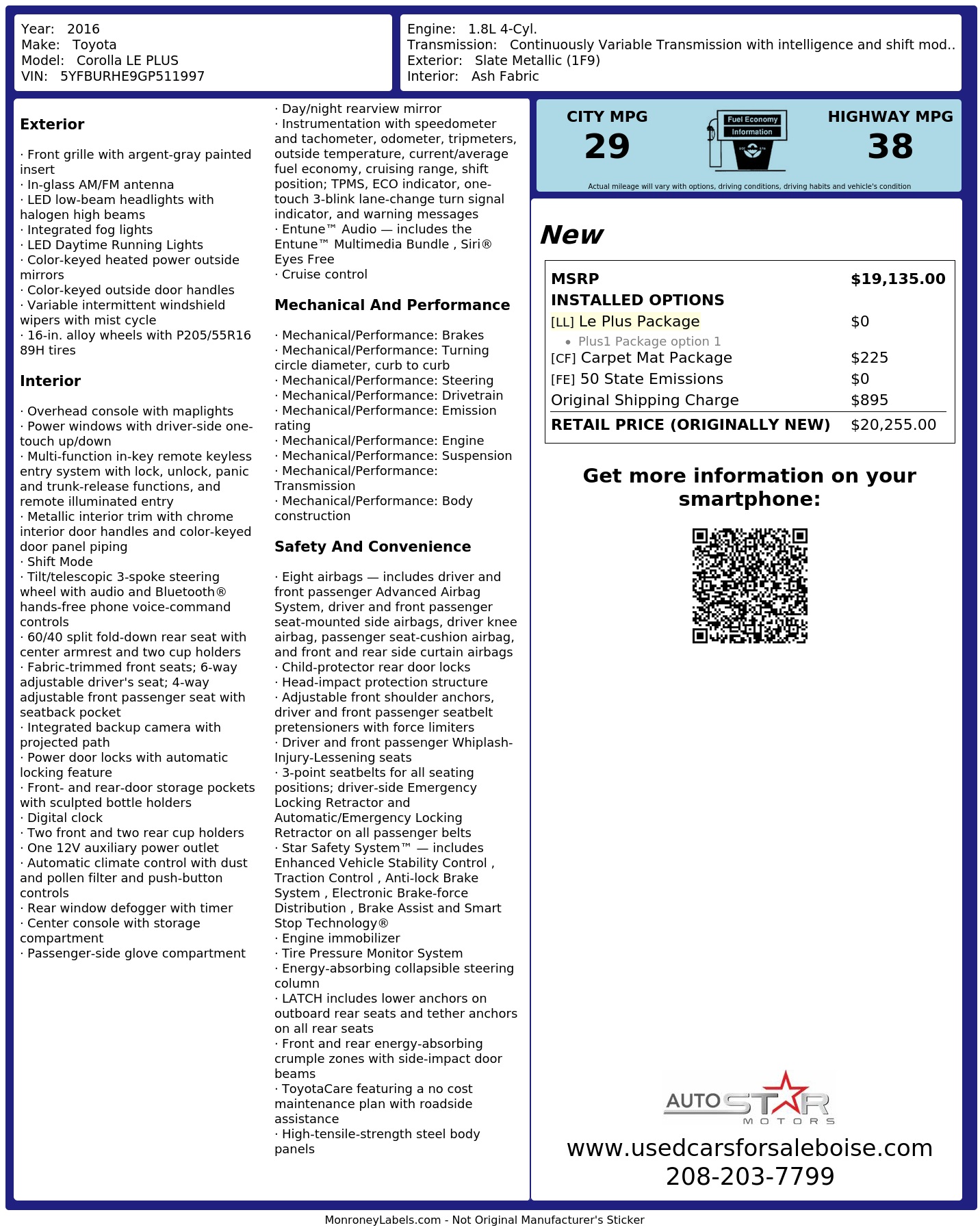 Monroney Label