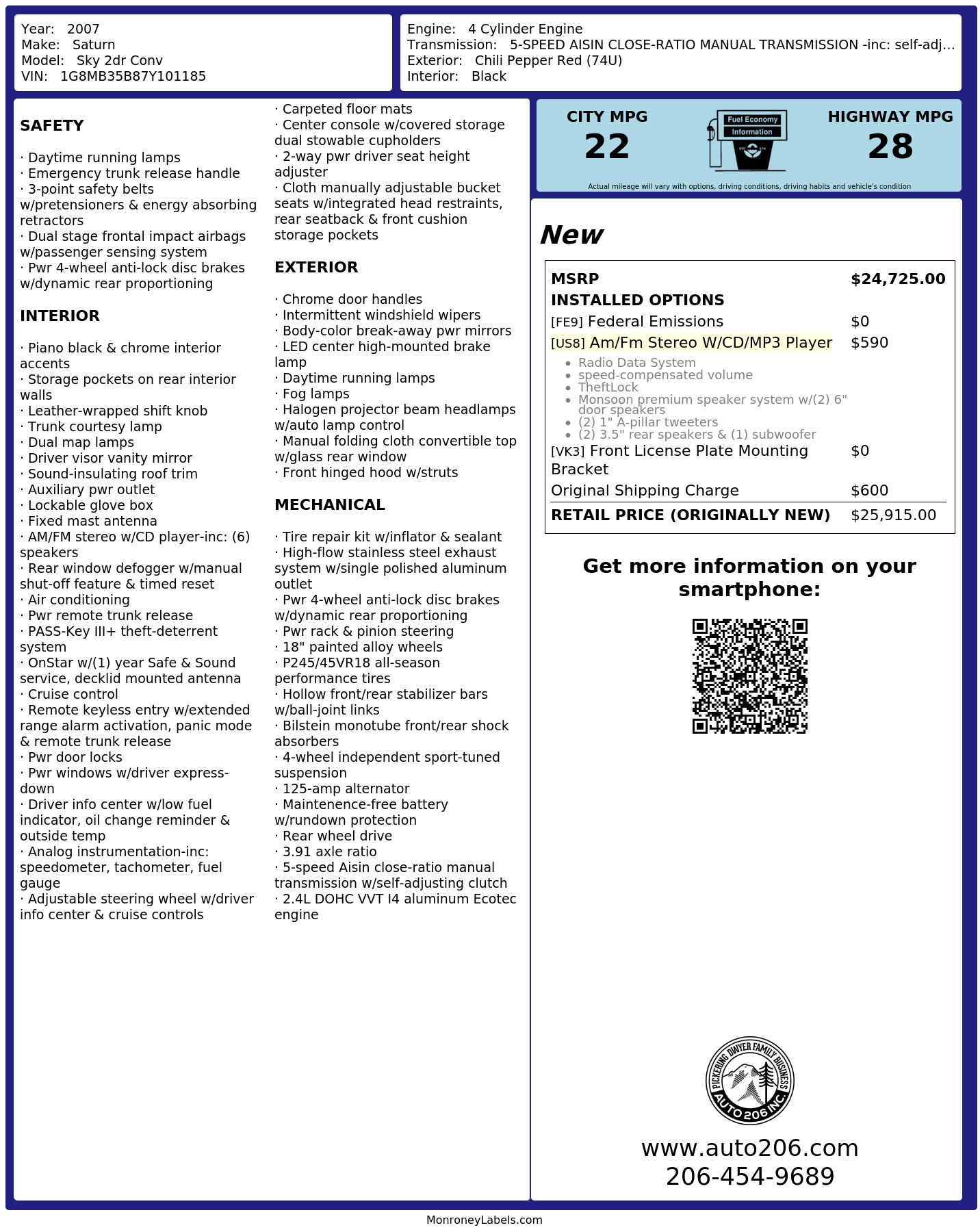 Monroney Label