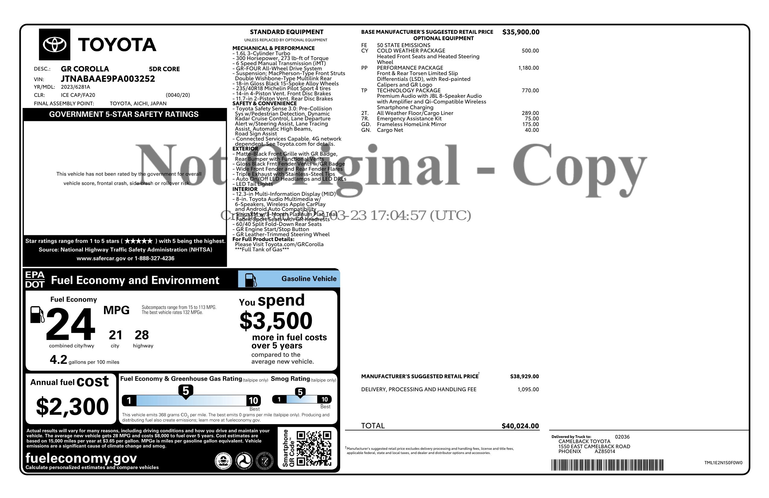 Monroney Label