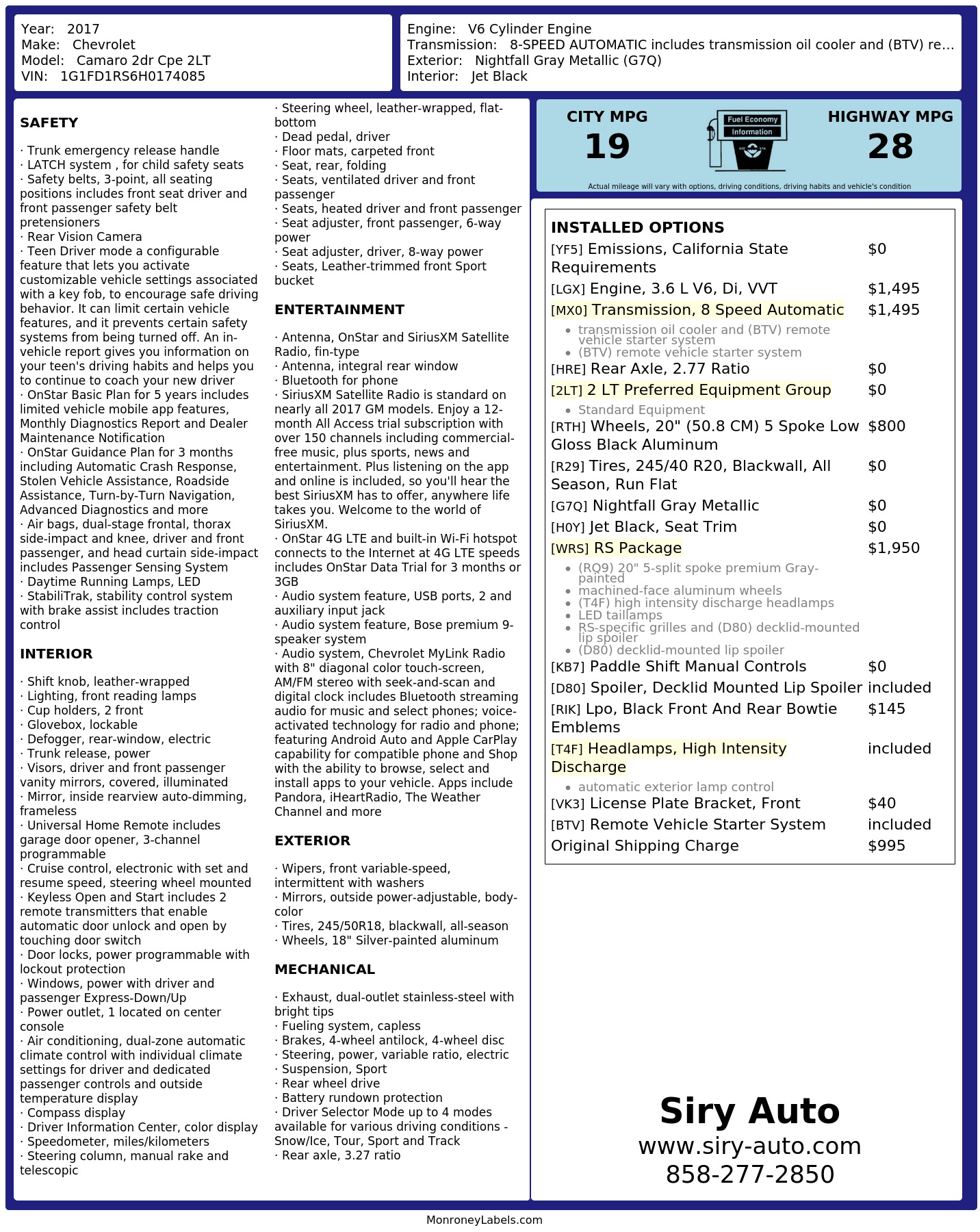Monroney Label