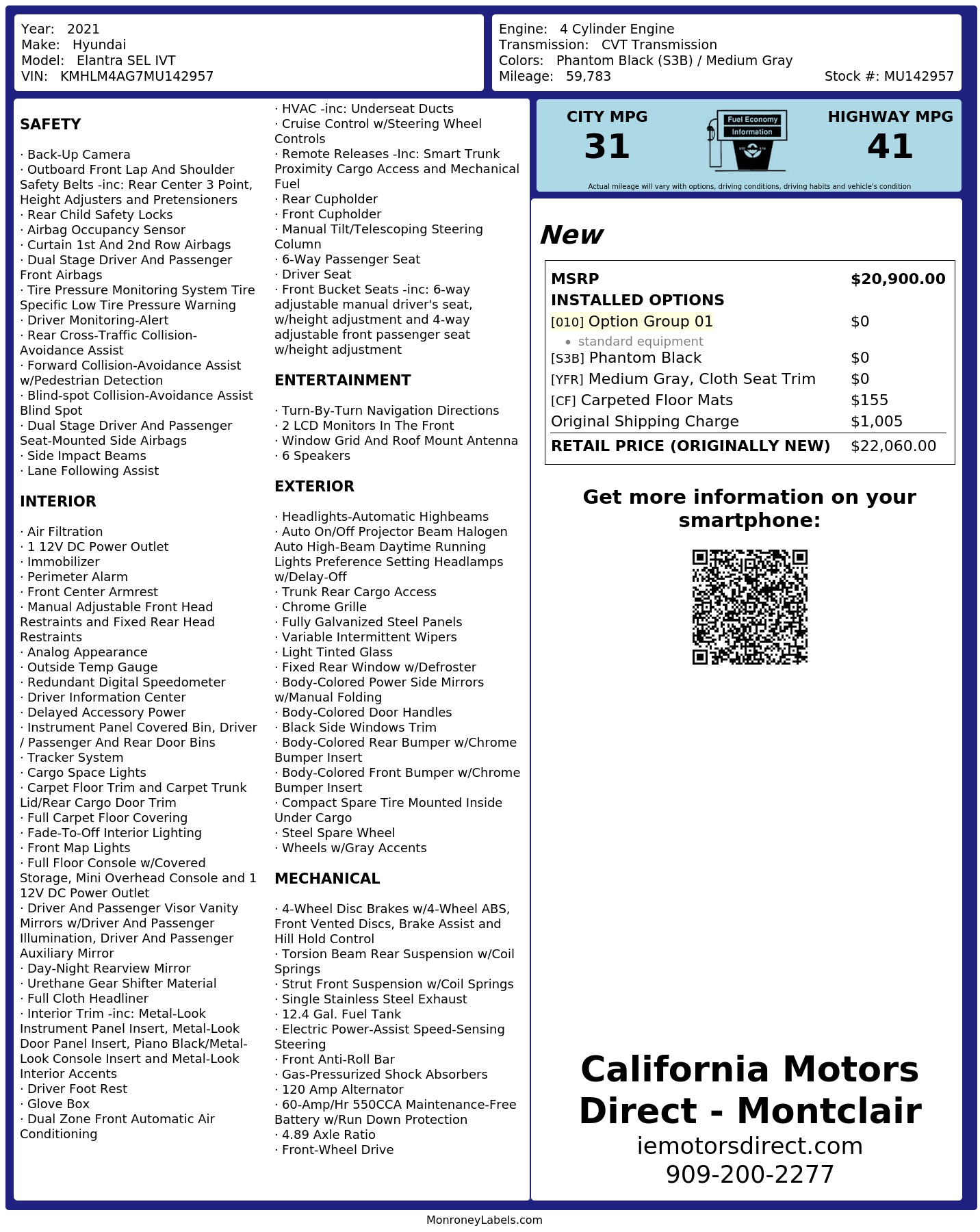 Monroney Label
