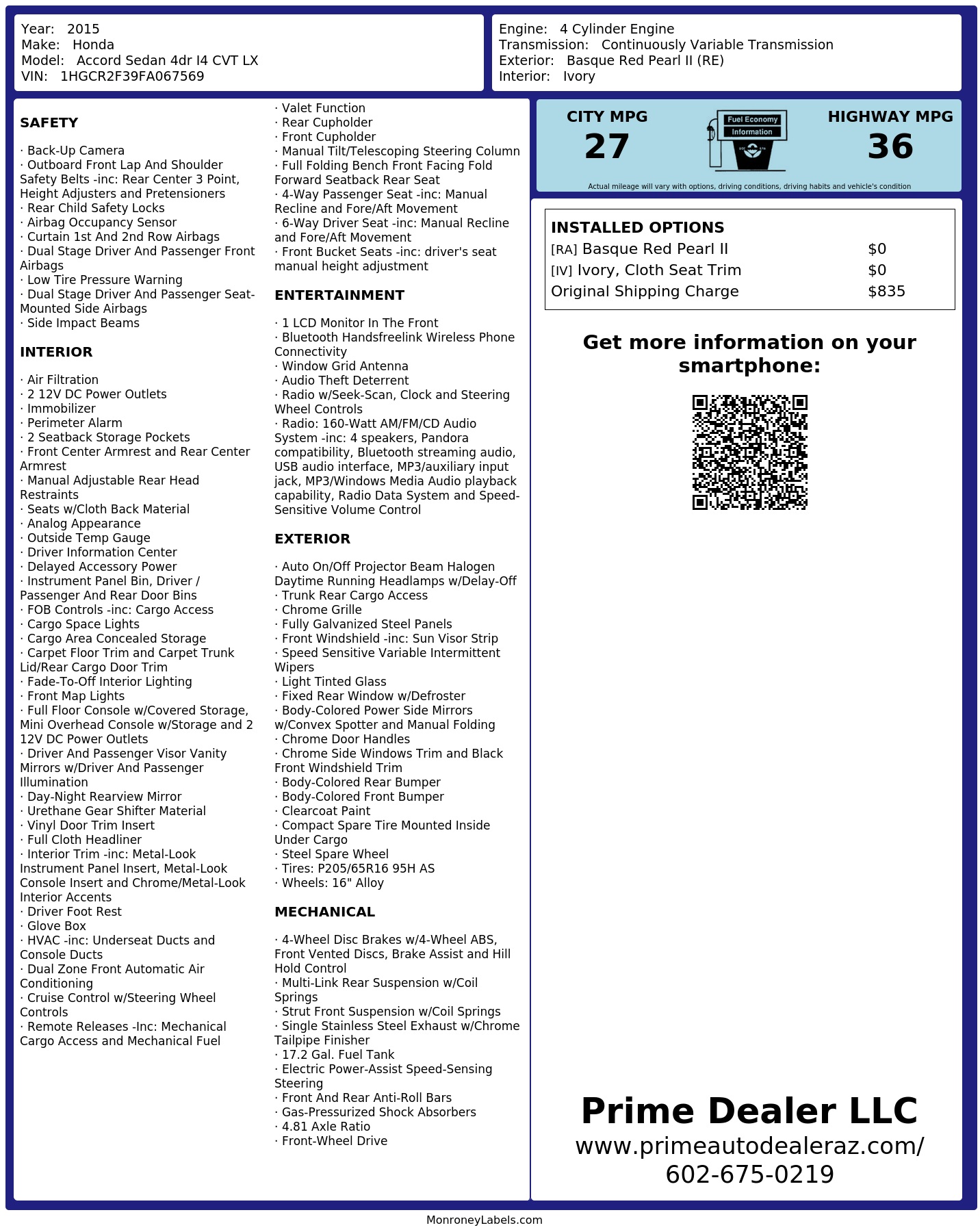 Monroney Label