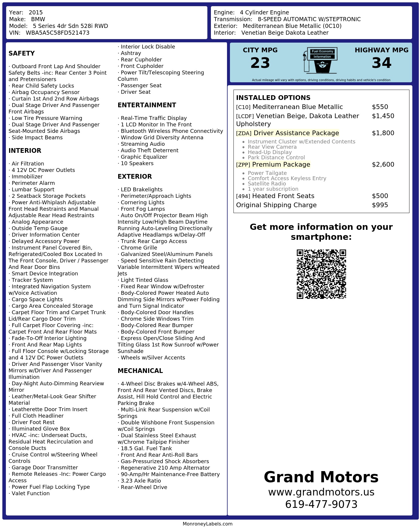 Monroney Label
