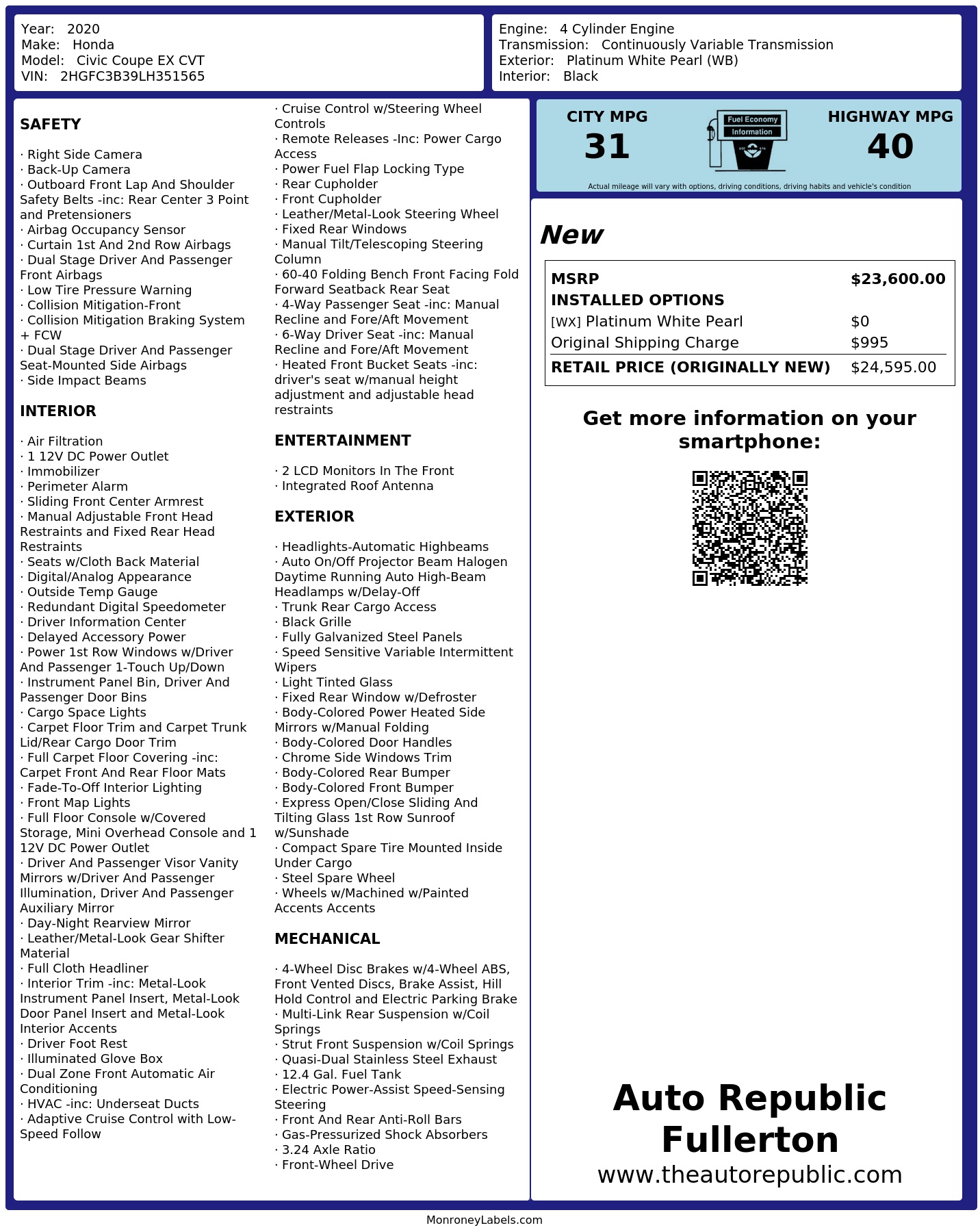 Monroney Label