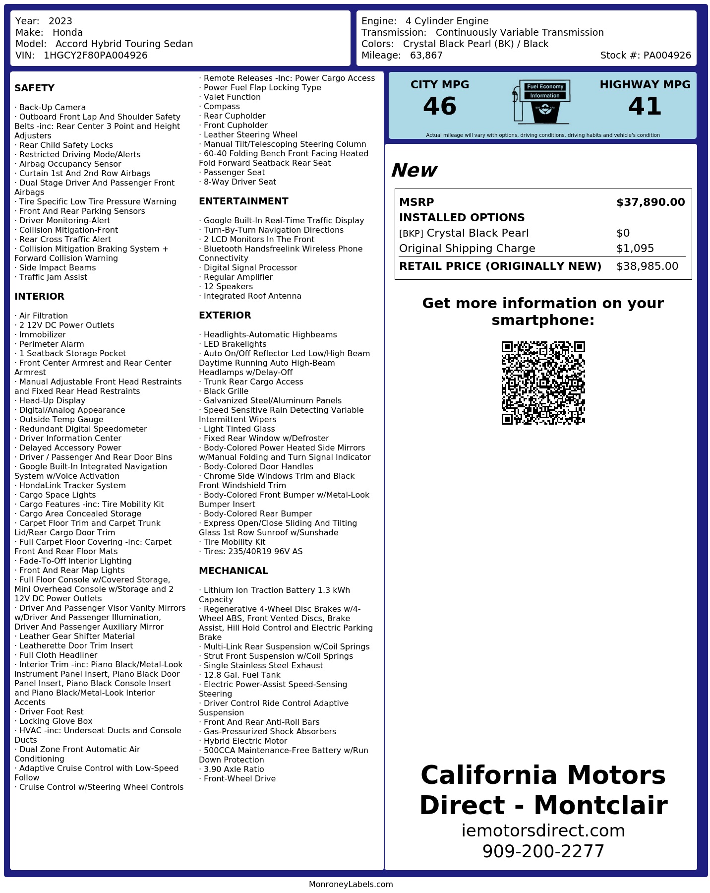 Monroney Label