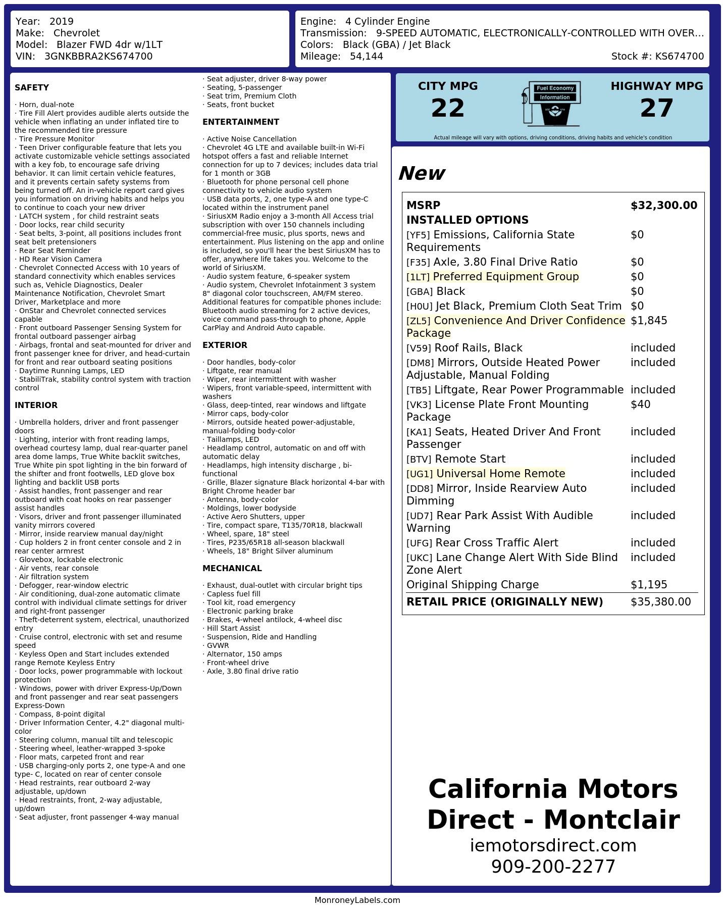 Monroney Label